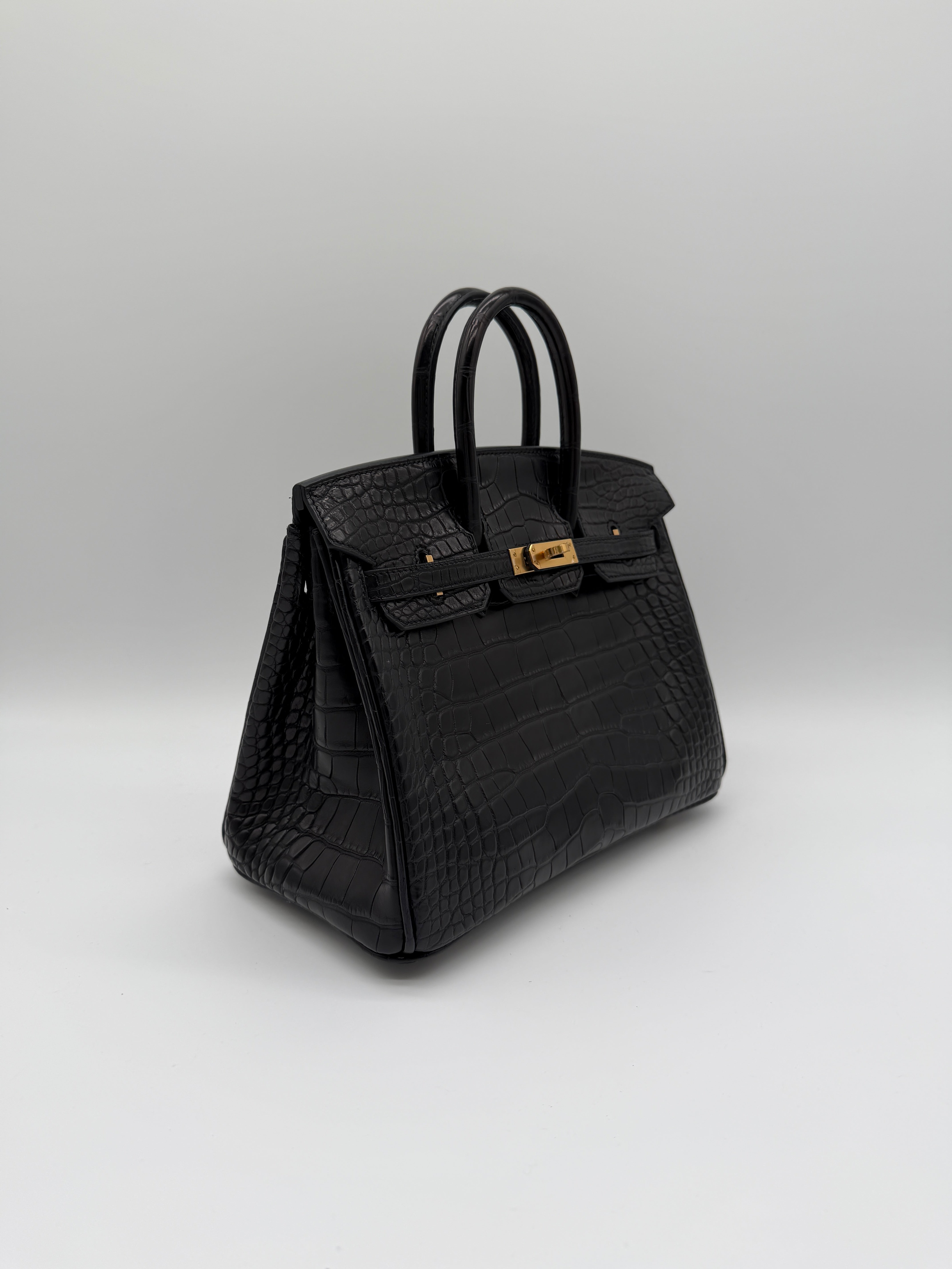 Hermès Birkin 25 Black Matt Alligator Noir Gold Hardware