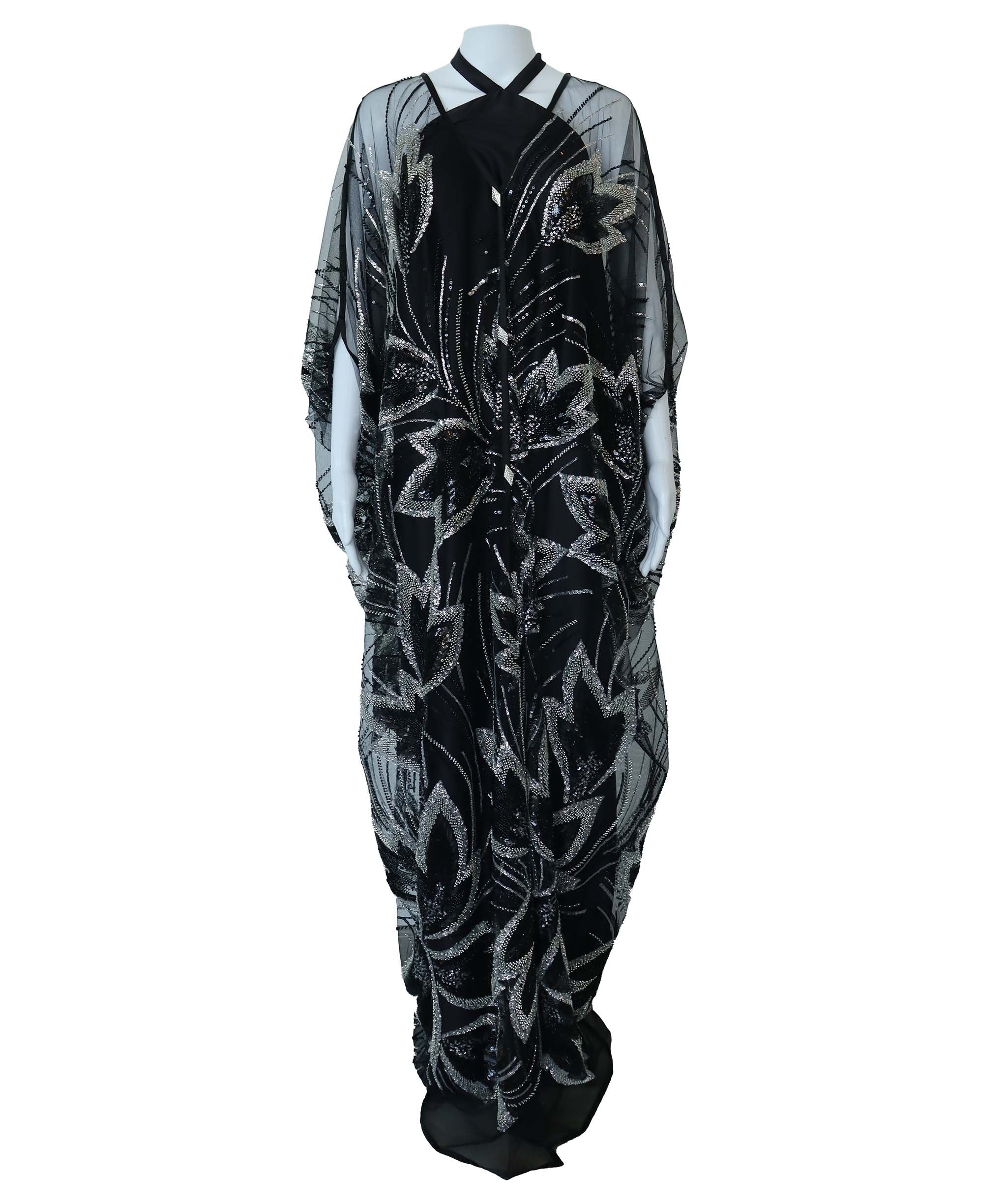EMPRESS KAFTAN BLACK/SILVER BLACK/BRONZE FLOWER SIZE OS ASC7067