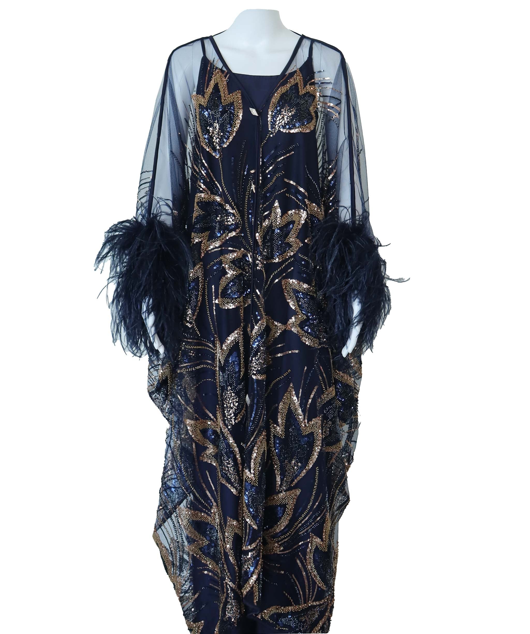 EMPRESS KAFTAN BLUE/GOLD FEATHER SIZE OS ASC7072