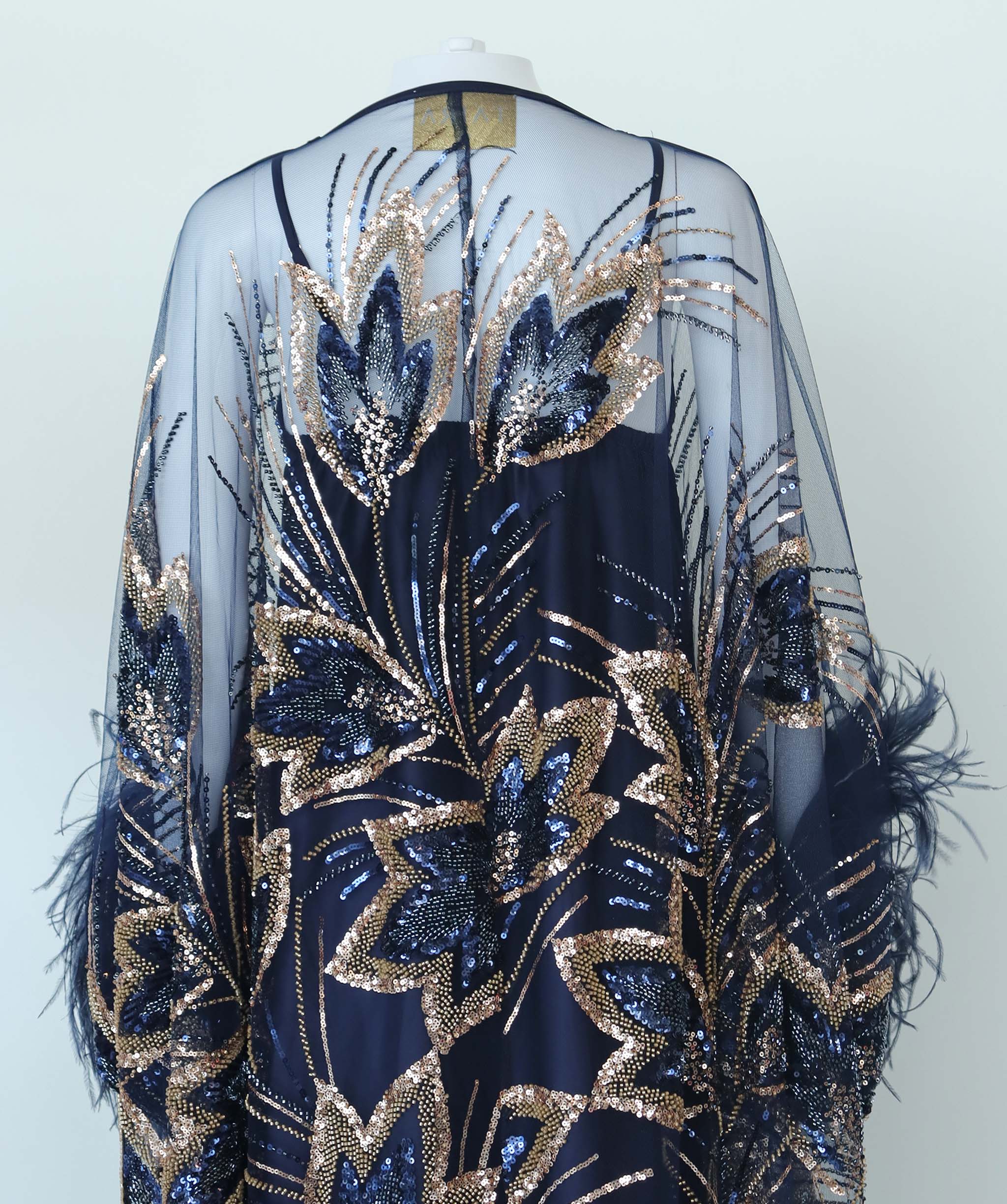 EMPRESS KAFTAN BLUE/GOLD FEATHER SIZE OS ASC7072