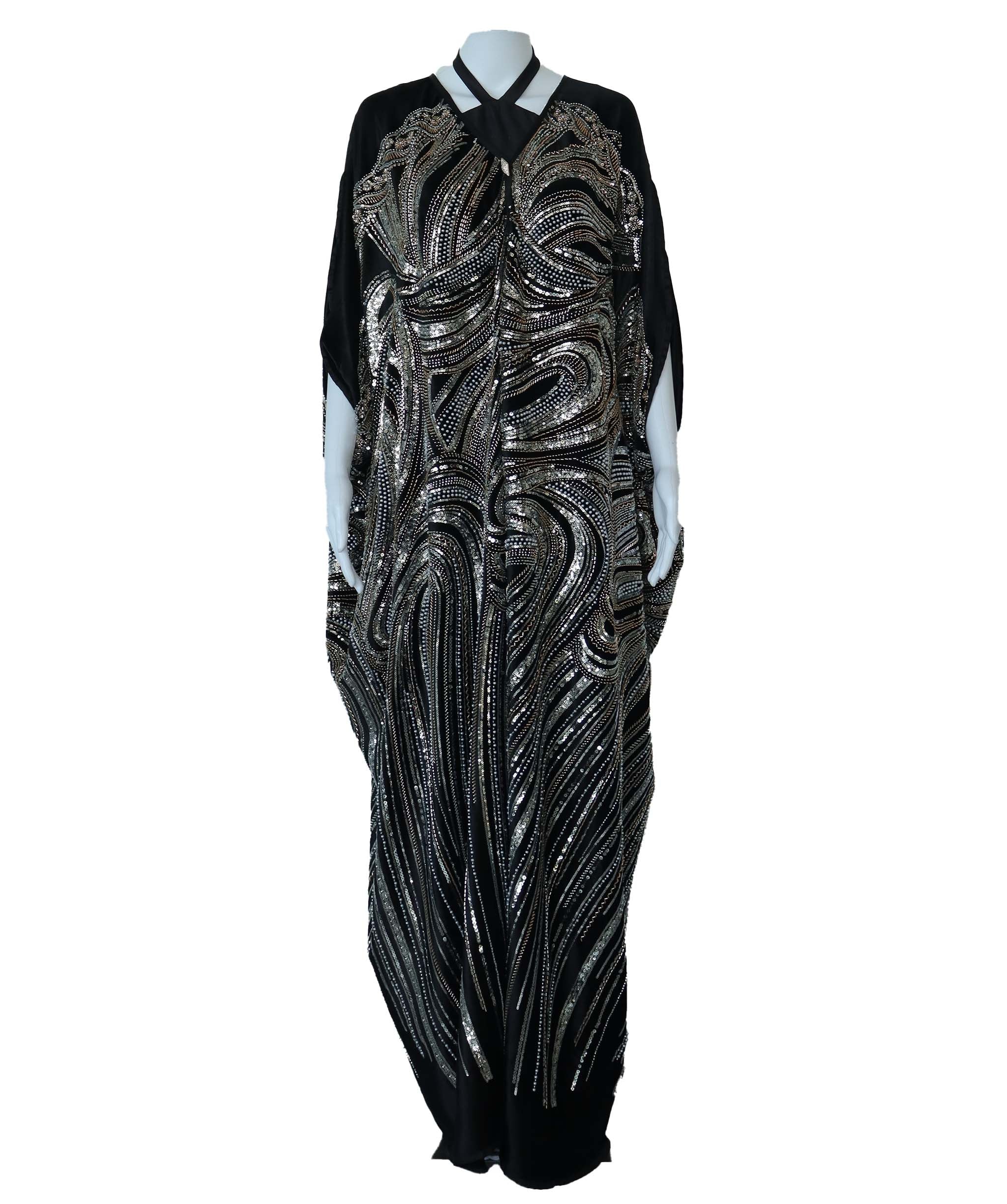 EMPRESS KAFTAN VELVET BLACK/SILVER SIZE OS ASC7071