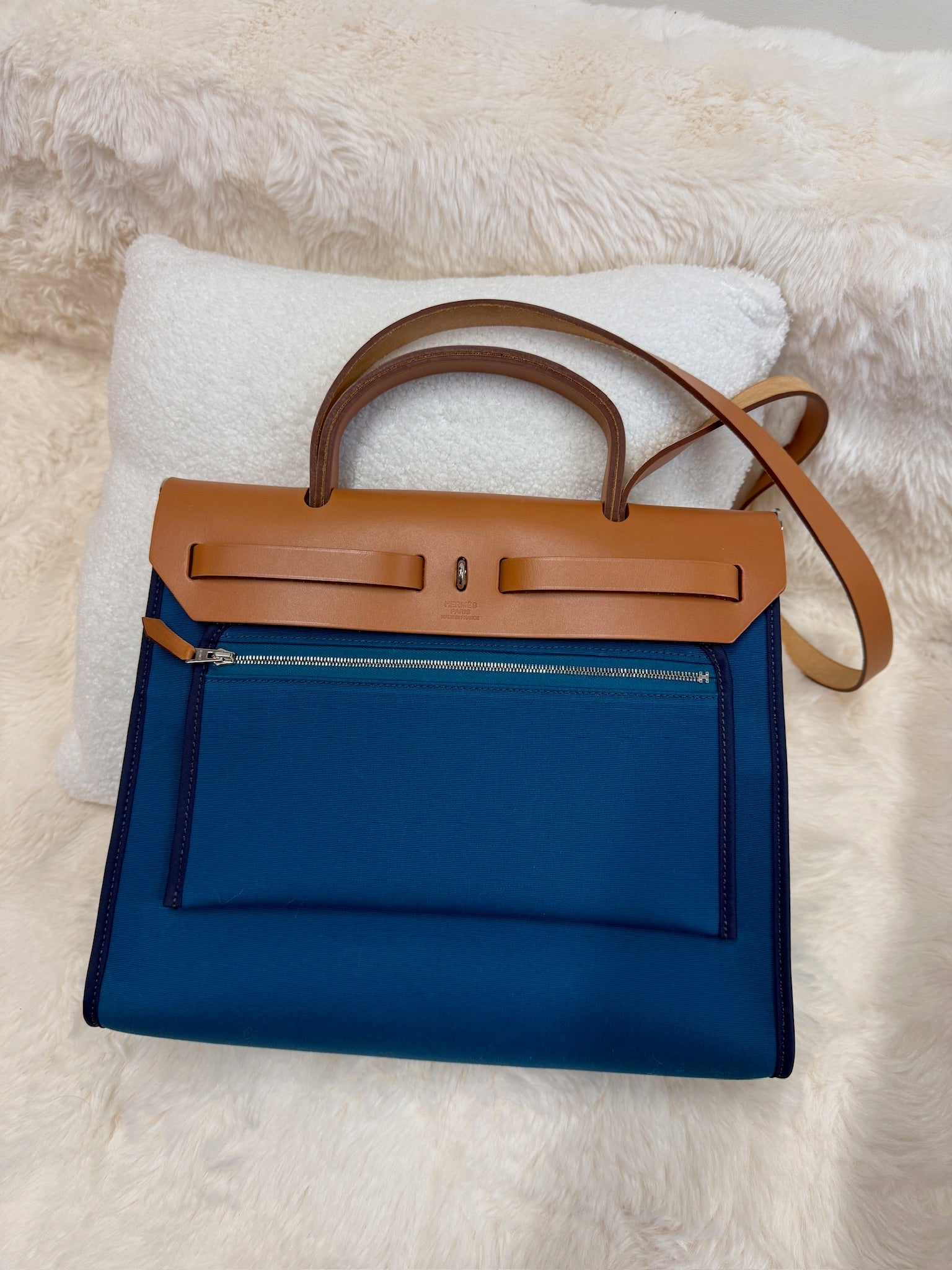 Hermès Herbag – Blue Canvas & Leather