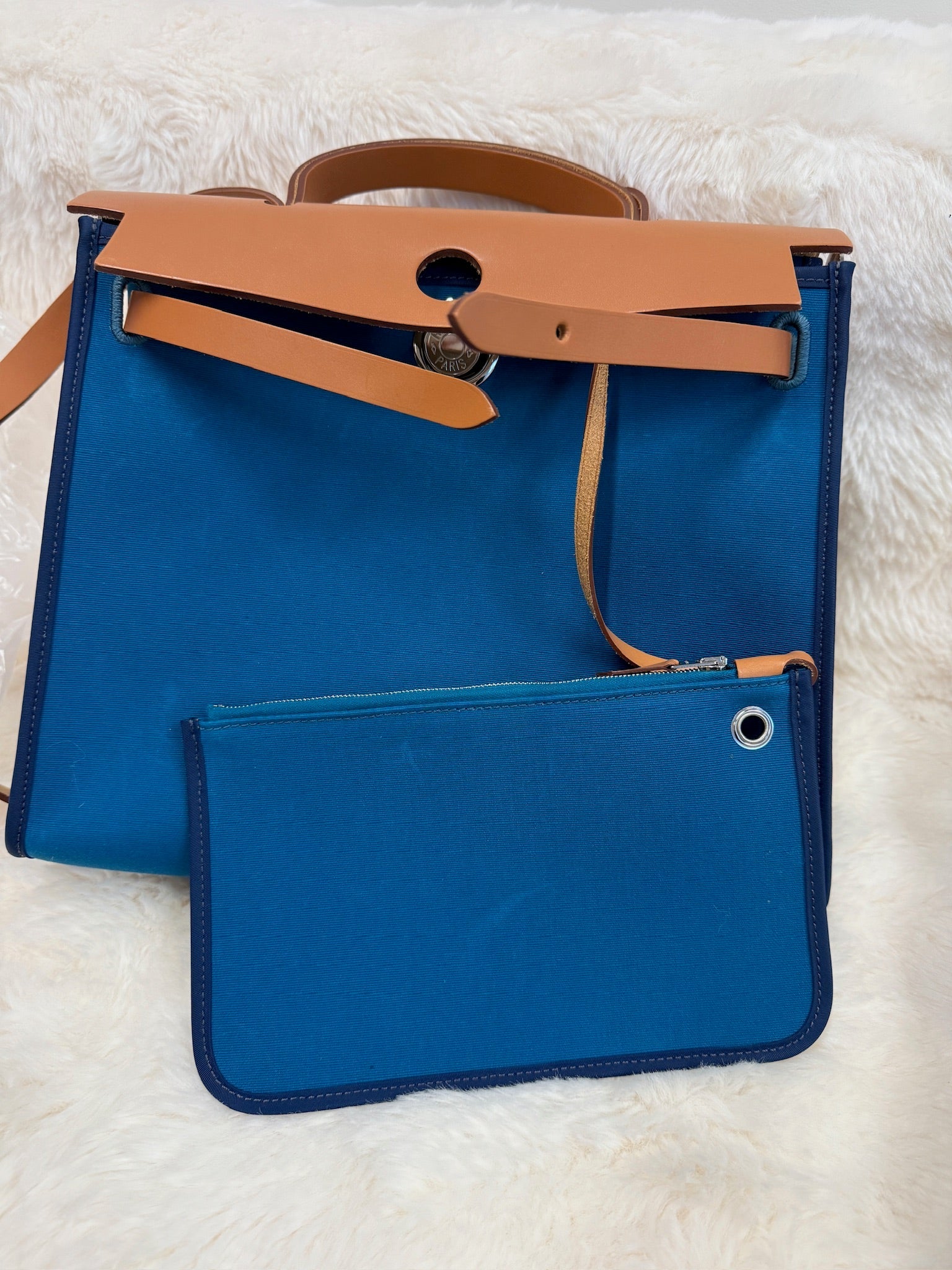 Hermès Herbag – Blue Canvas & Leather