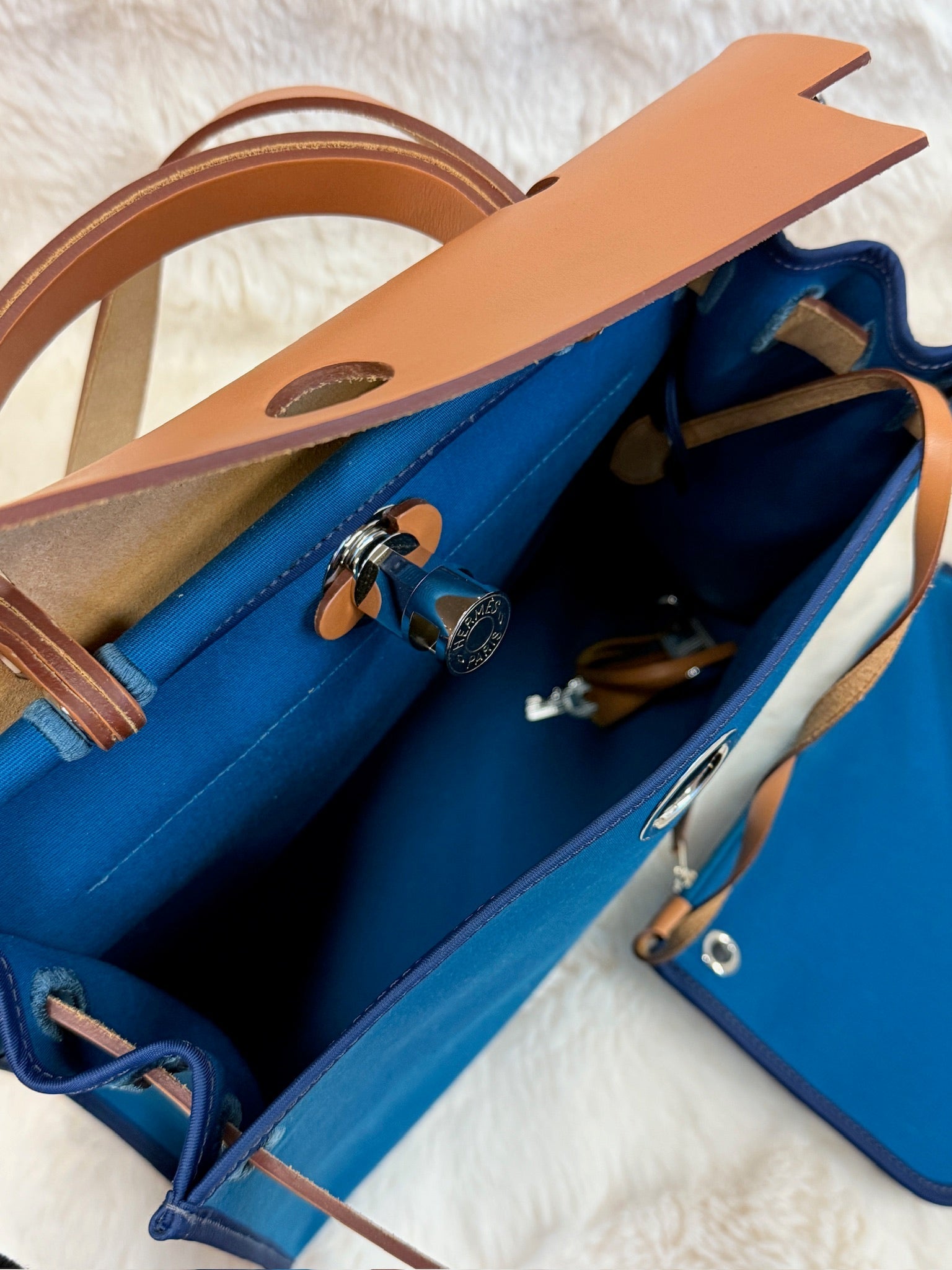 Hermès Herbag – Blue Canvas & Leather