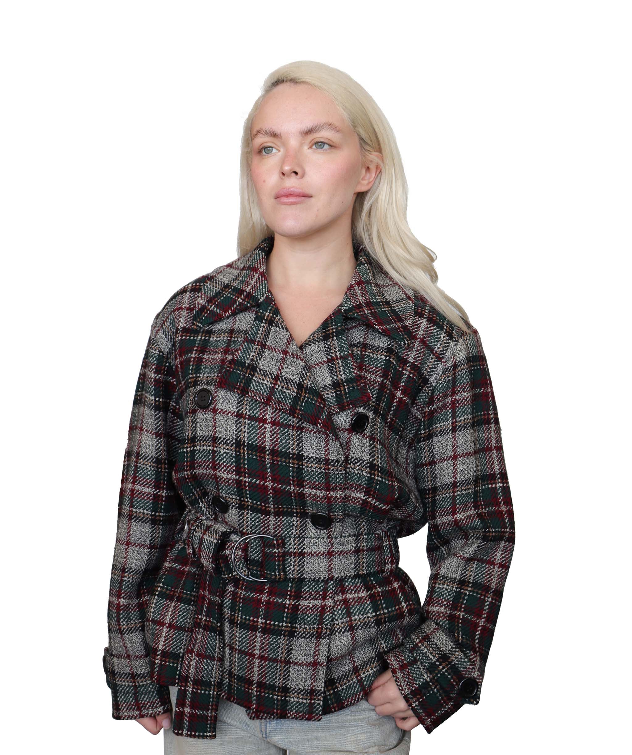 Yves Saint Laurent short tartan trench coat AGC1912