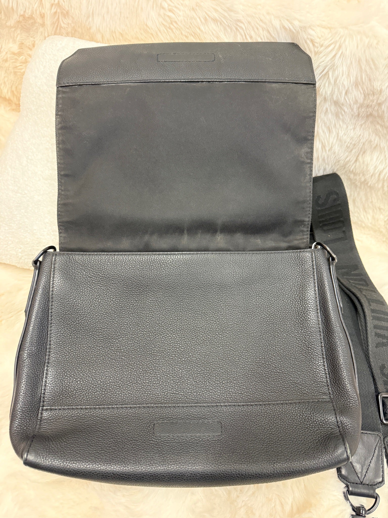Louis Vuitton Black Leather Messenger Bag