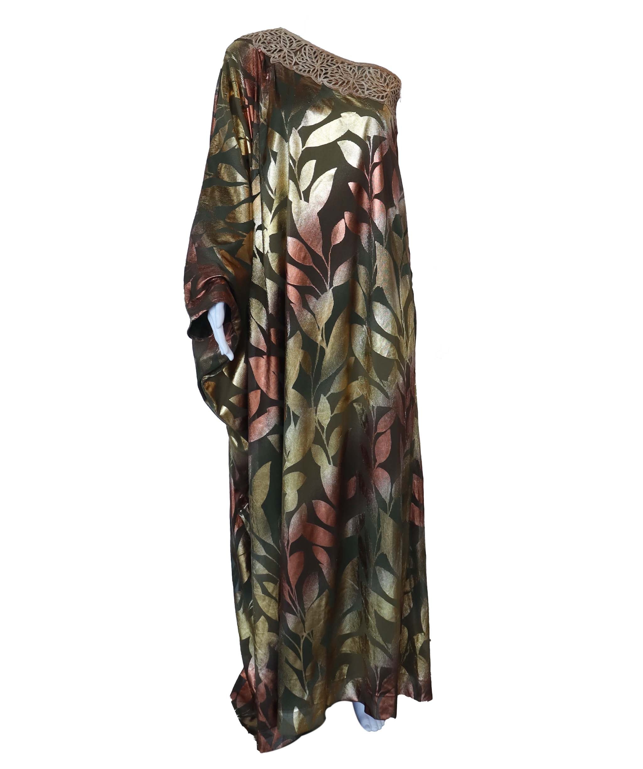 One shoulder tropical kaftan bronze S/M ASC7245