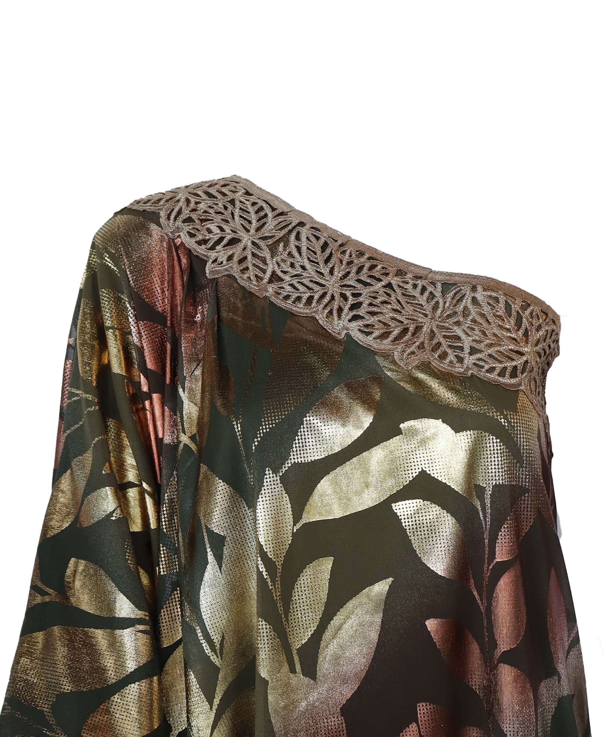 One shoulder tropical kaftan bronze S/M ASC7245