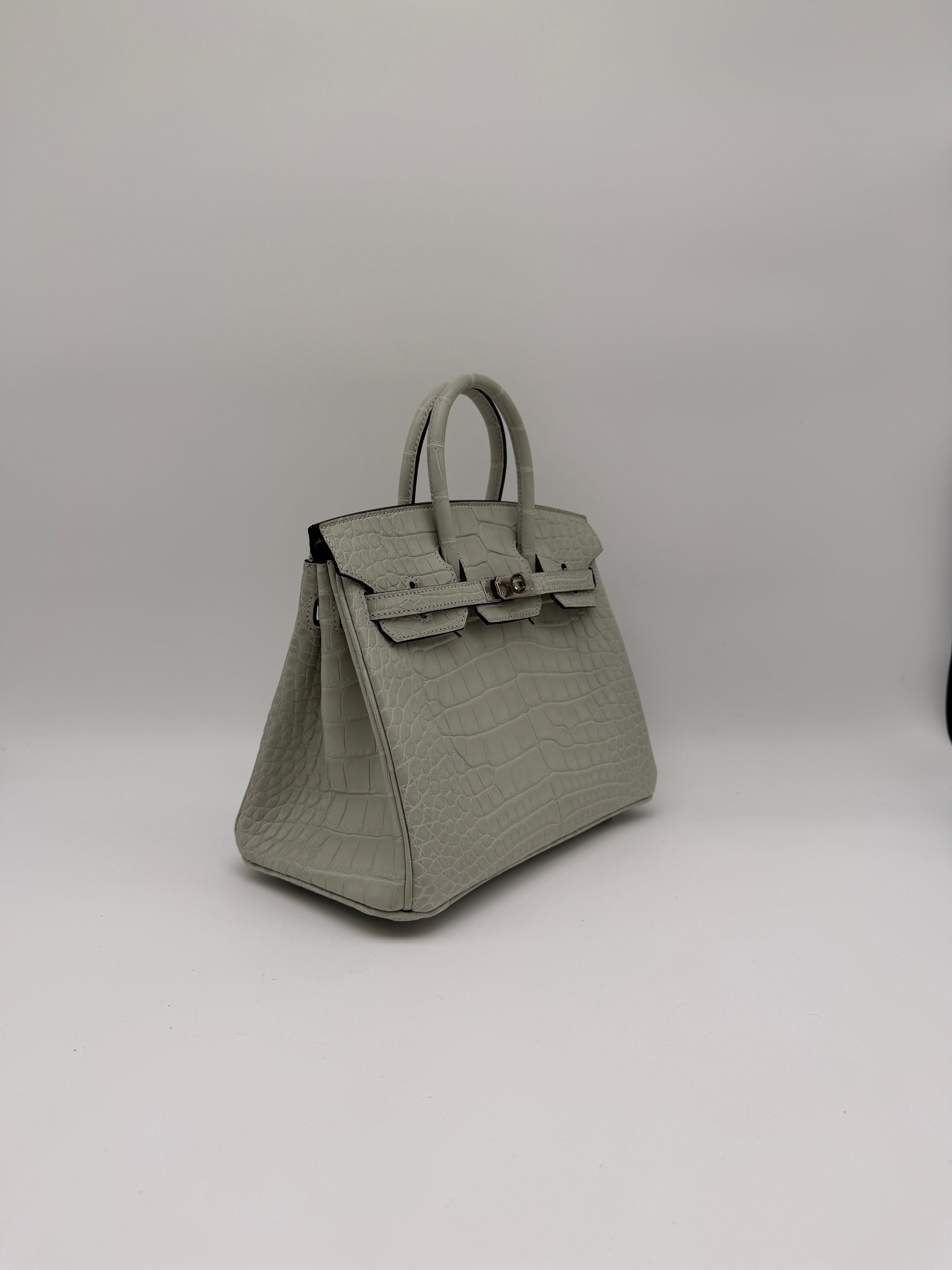 Hermès Birkin 25 Gris Neve Matt Alligator Palladium Hardware
