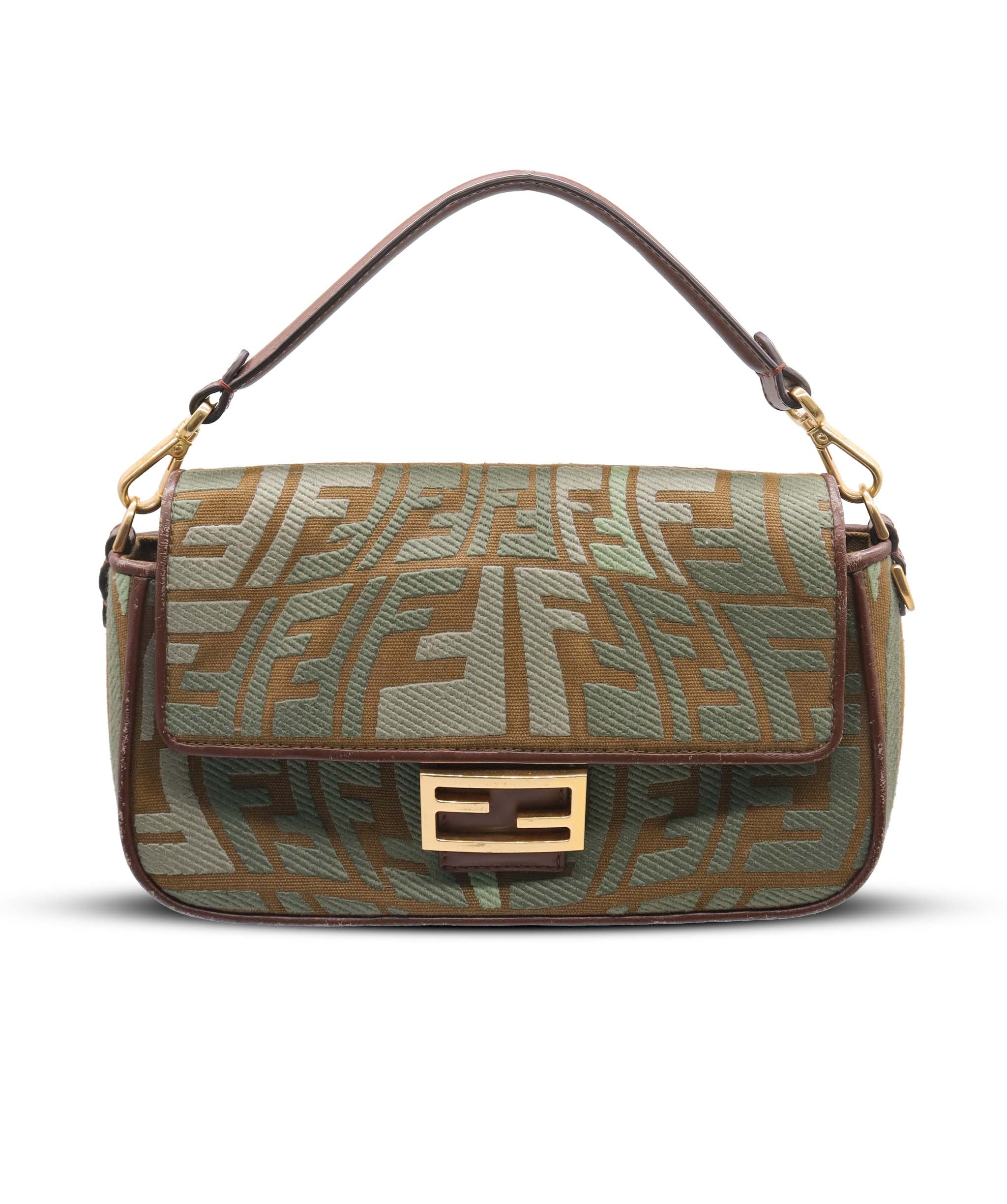FENDI BICOLOR BAGUETTE BAG GREEN/BROWN  ASC7283