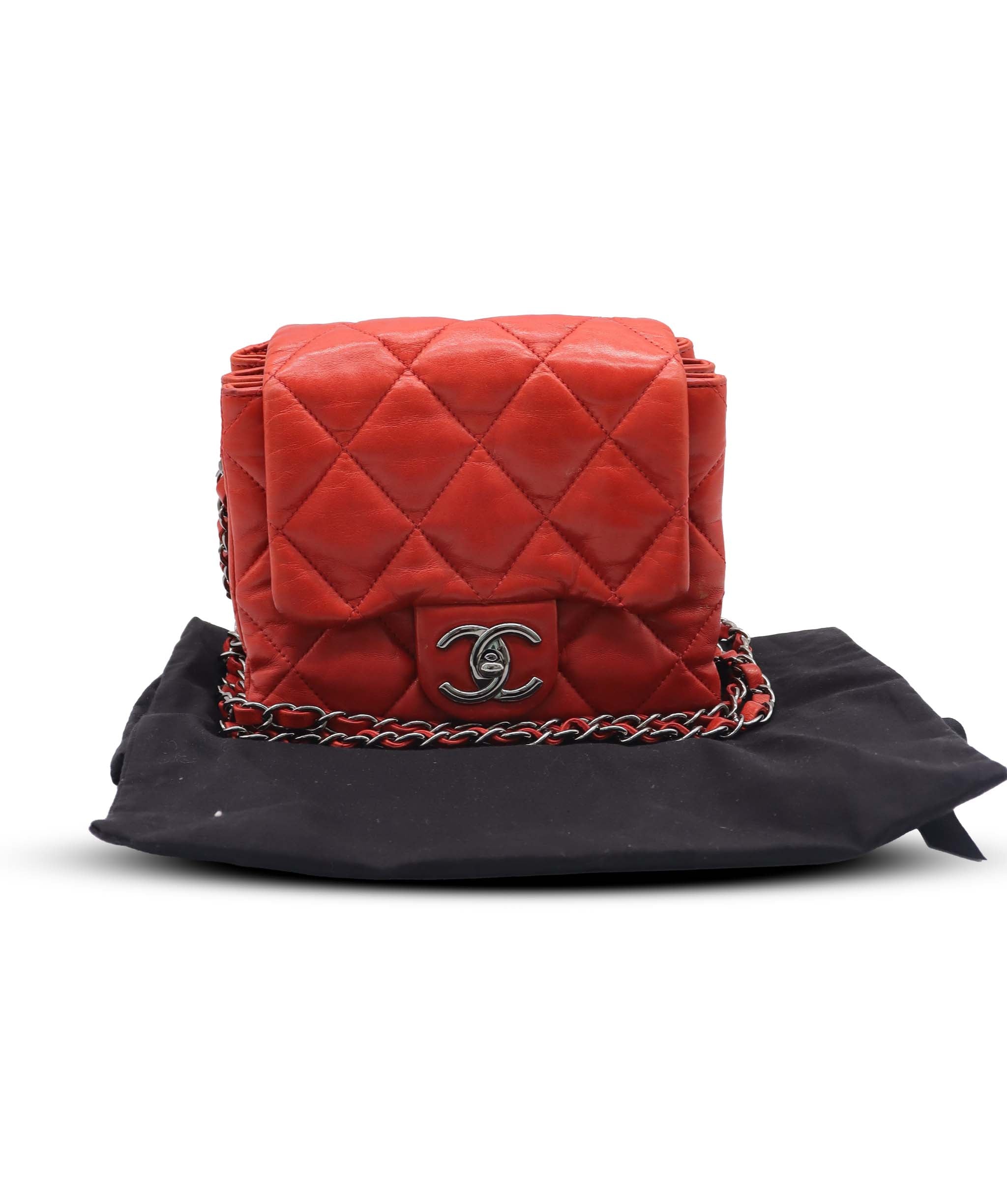 CHANEL  QUILTED LAMBSKIN FLAP RED  ASC7286