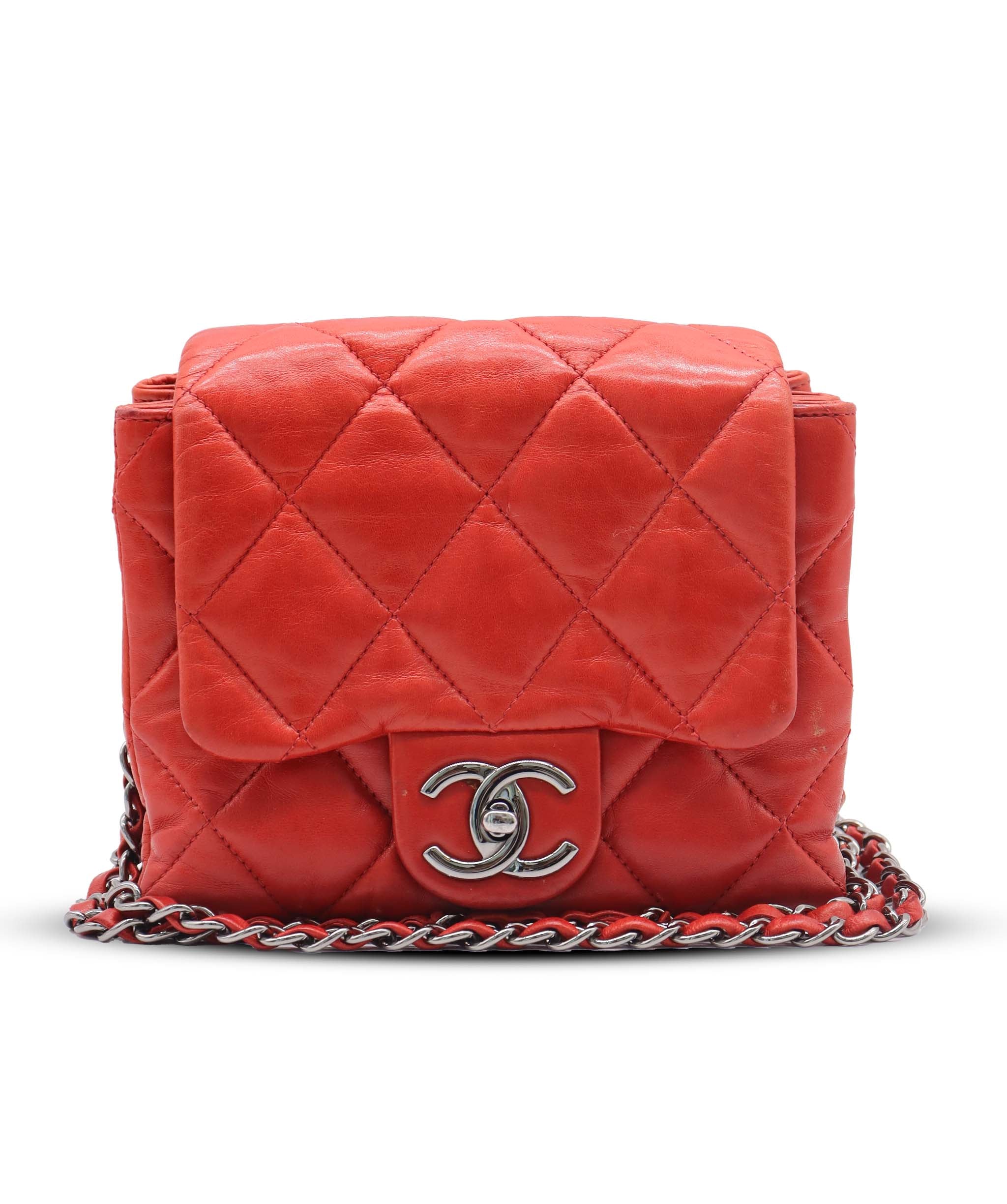 CHANEL  QUILTED LAMBSKIN FLAP RED  ASC7286