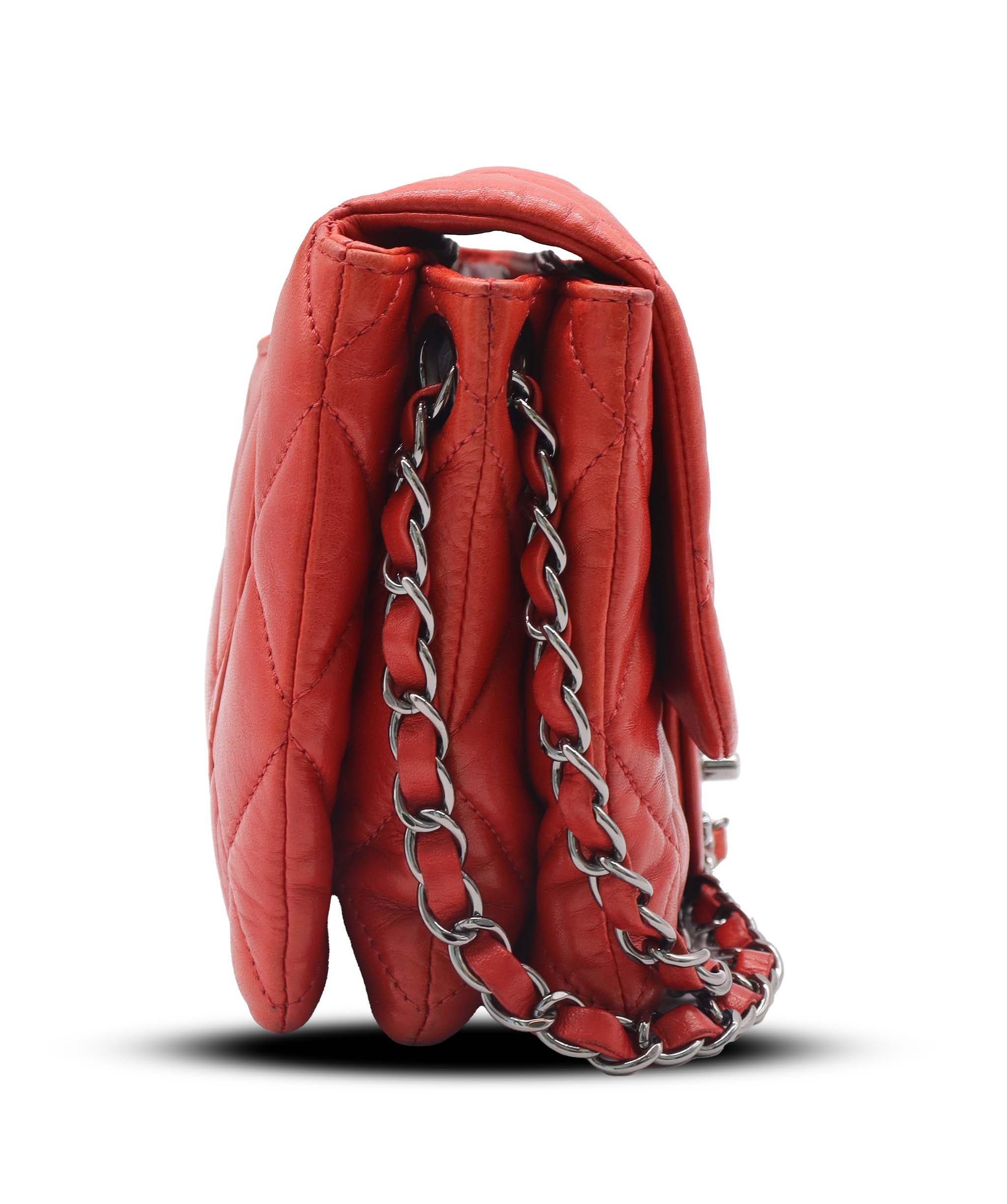 CHANEL  QUILTED LAMBSKIN FLAP RED  ASC7286