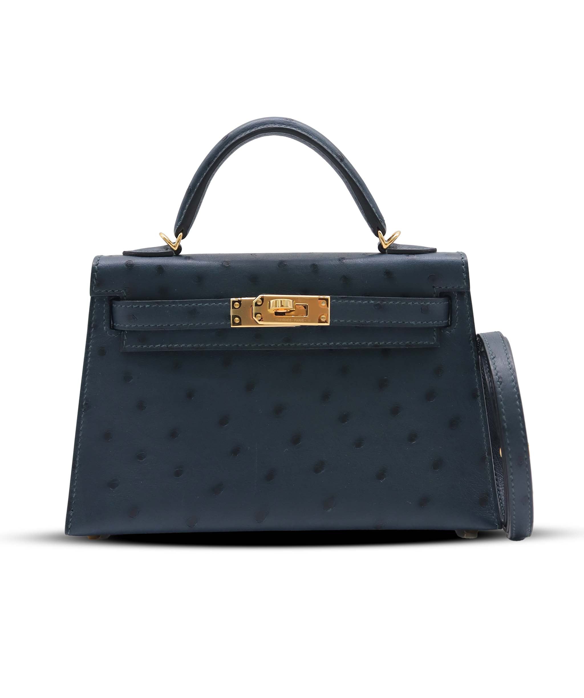 HERMES MINI KELLY VERT MANGROVE  OSTRICH  ASC7289
