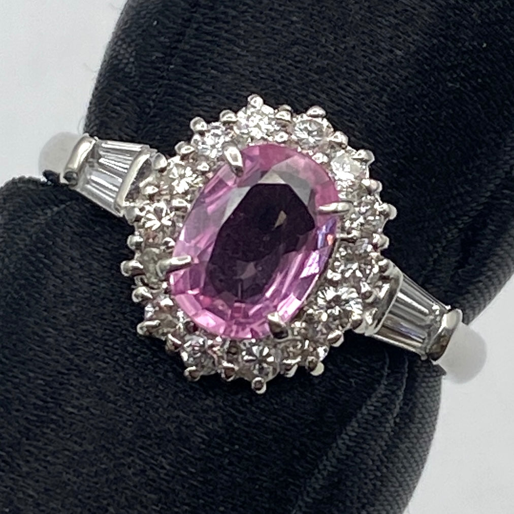 50412 Pt900 Padparadscha S Ring PLP0.81 D0.45 orangy pink 4.5g AIGS US6.25