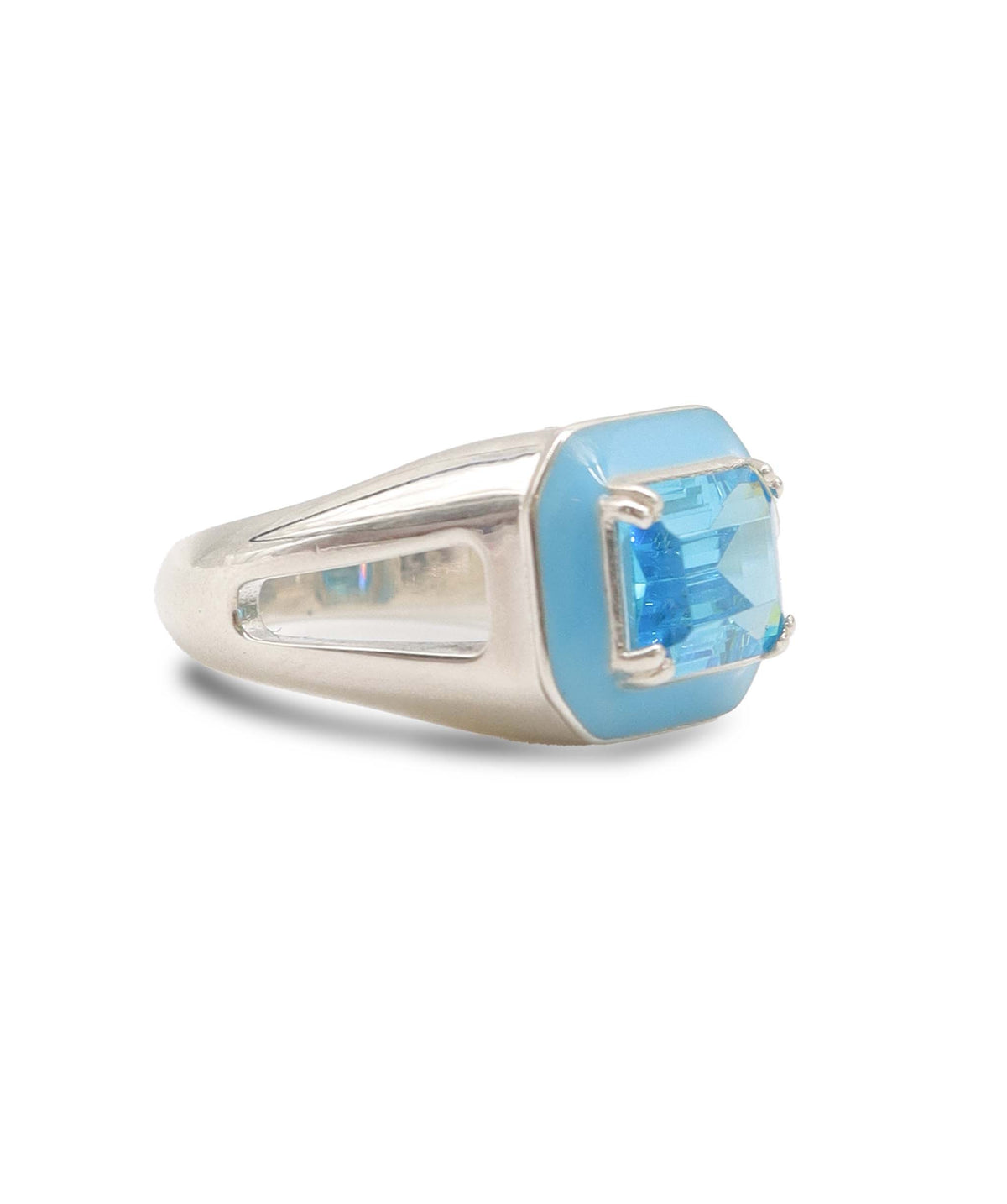 Aspis - 1.65crts Blue Topaz Emerald Signet Ring HOA003