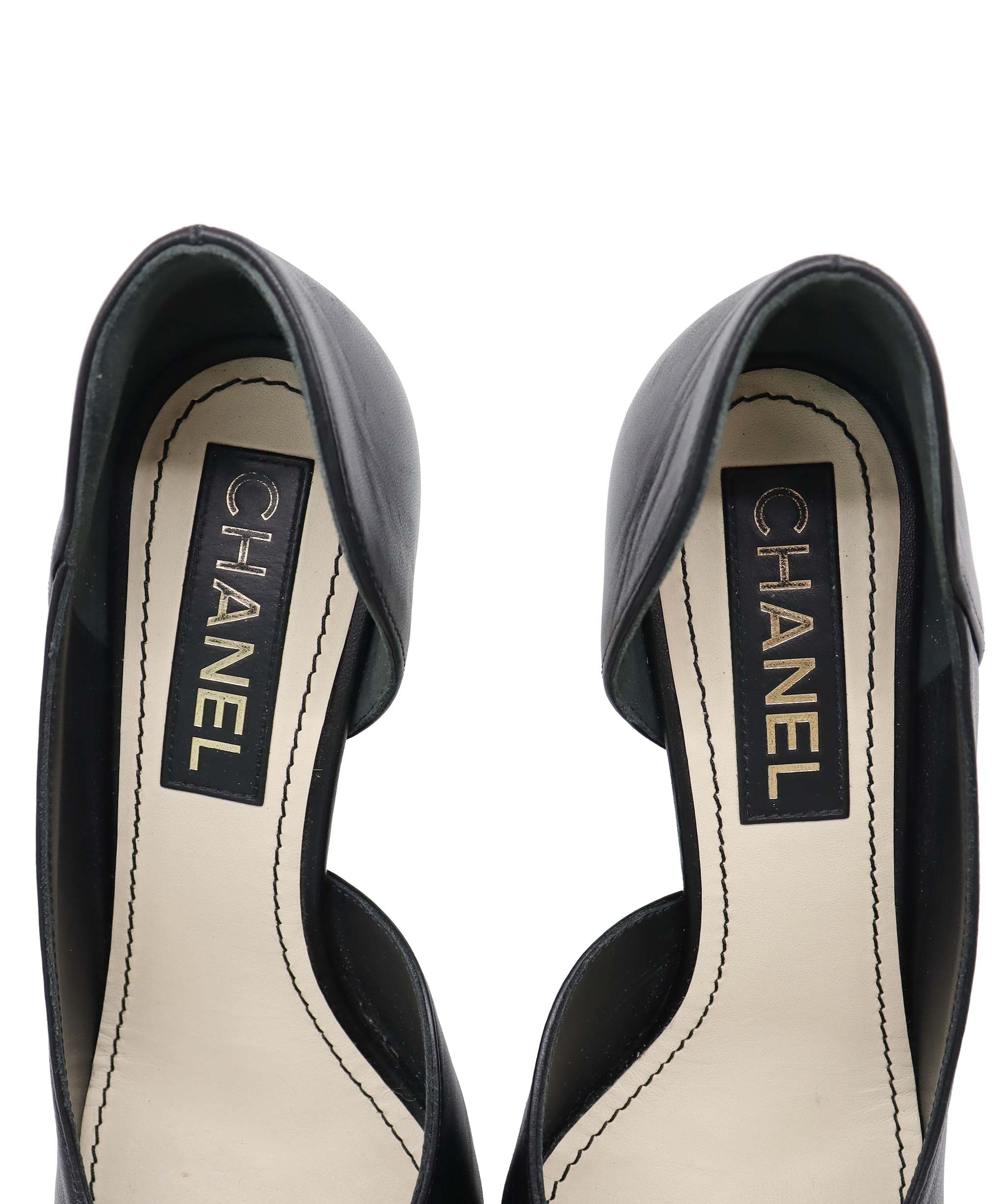 CHANEL CC D'ORSAY PUMPS BLACK SIZE 38 ASC7293