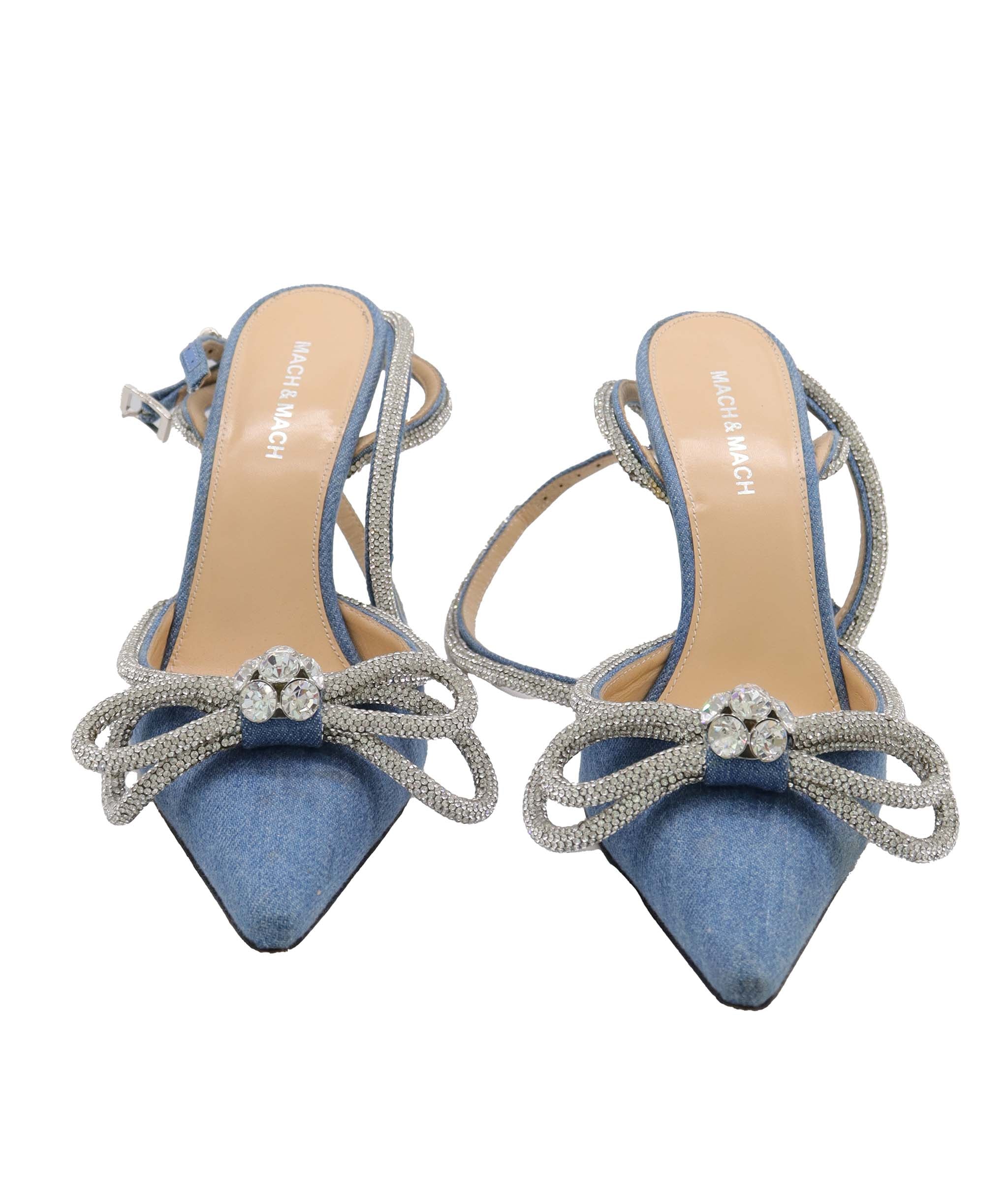 MACH & MACH BLUE DENIM CRYSTAL BOW BLUE DENIM SIZE 39 ASC7298