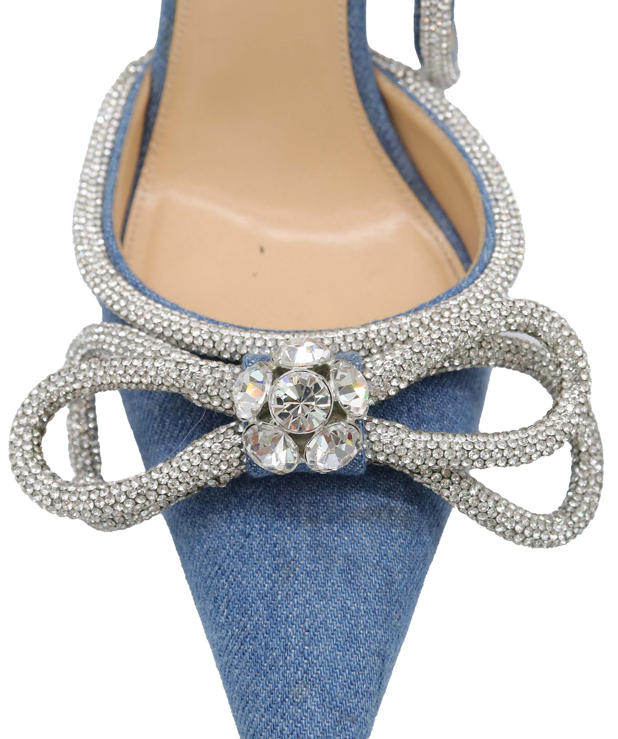 MACH & MACH BLUE DENIM CRYSTAL BOW BLUE DENIM SIZE 39 ASC7298