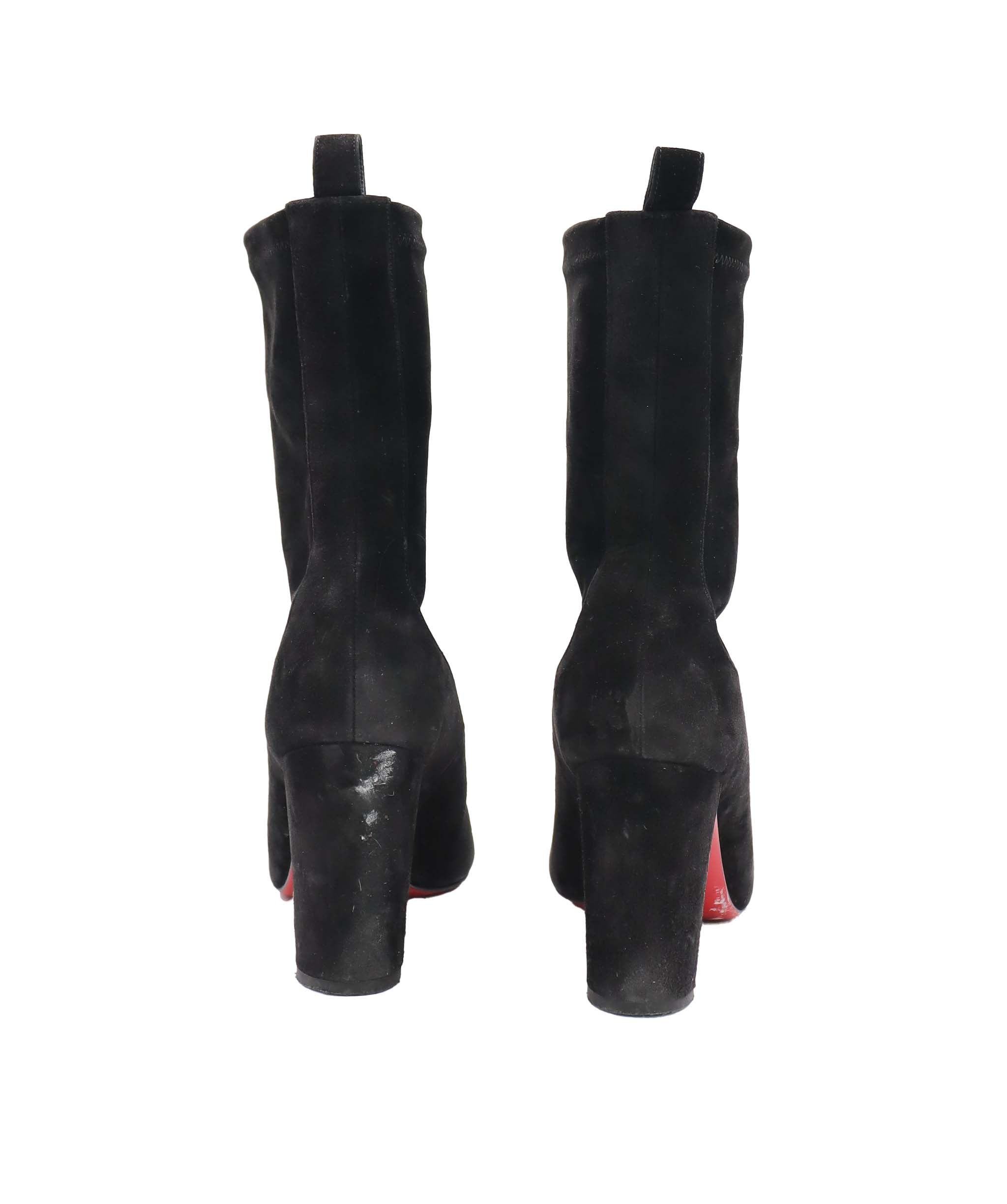 CHRISTIAN LOUBOUTIN GENA 85 ANLE BOOTS BLACK SUEDE SIZE 38 1/2 ASC7305