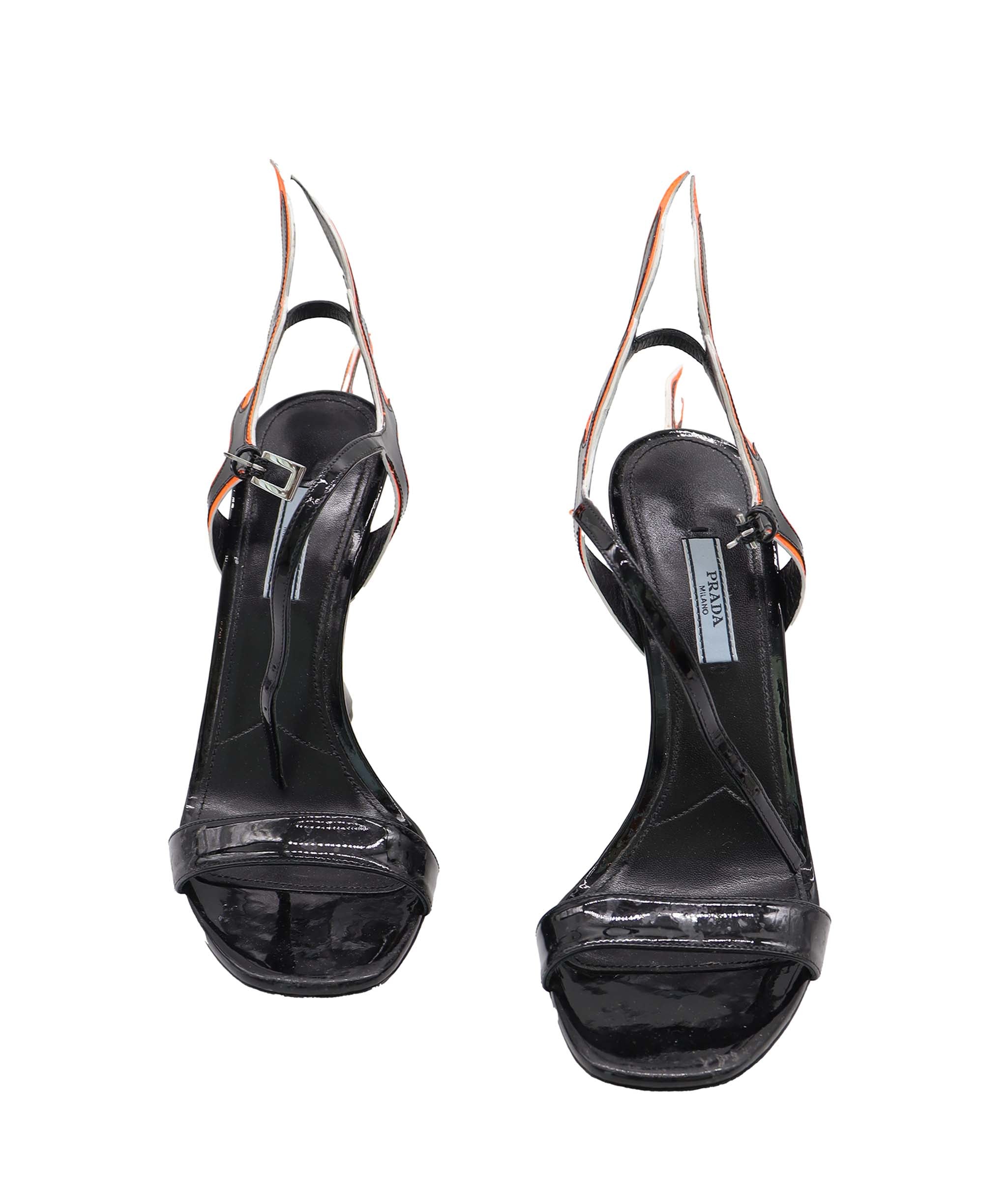 PRADA FLAME WEDGE SANDALS BLACK SIZE 38 1/2 ASC7304