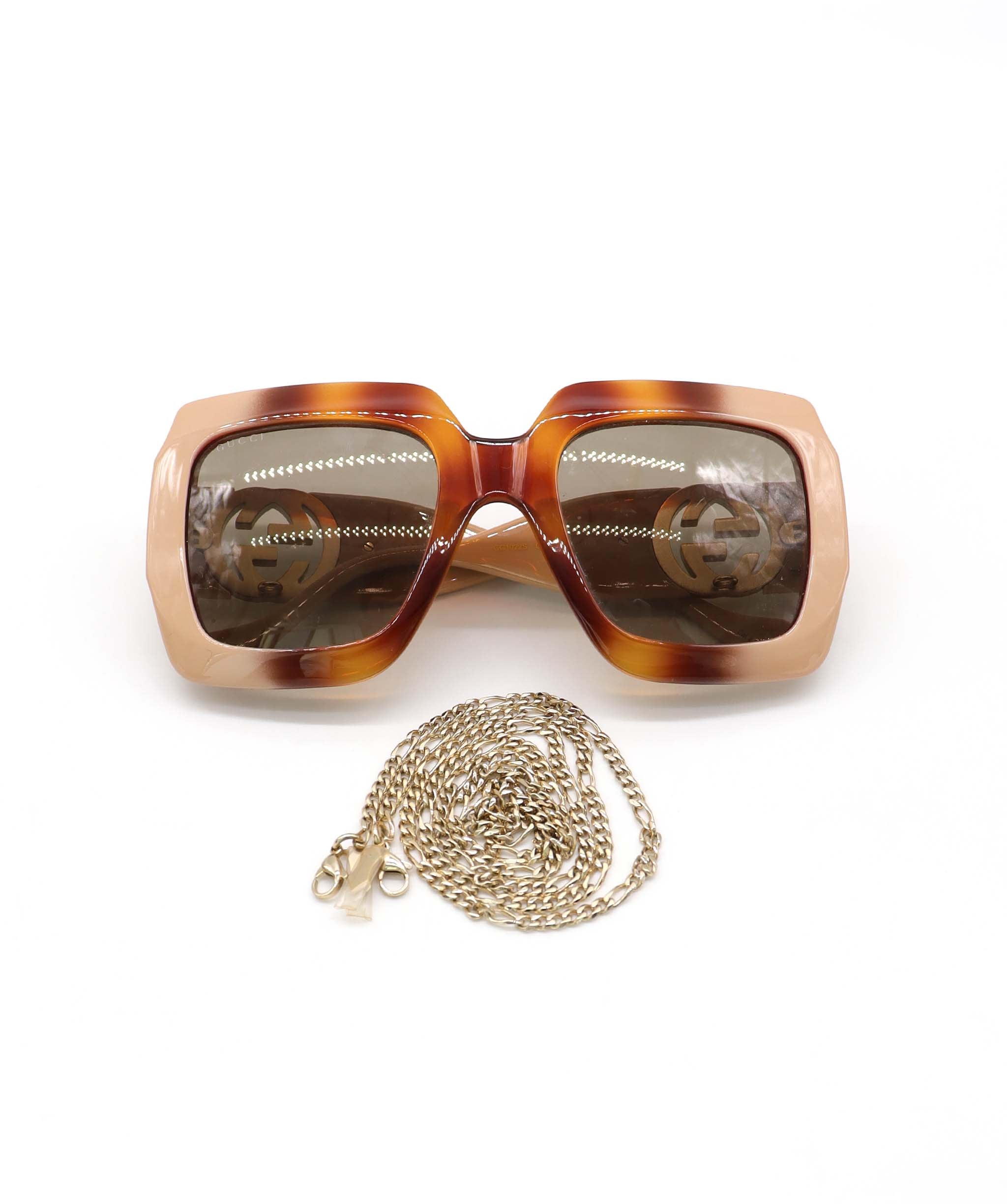 GUCCI SUNGLASSES WITH GOLD CHAIN NUDE-BROWN GRADIENT ASC7311