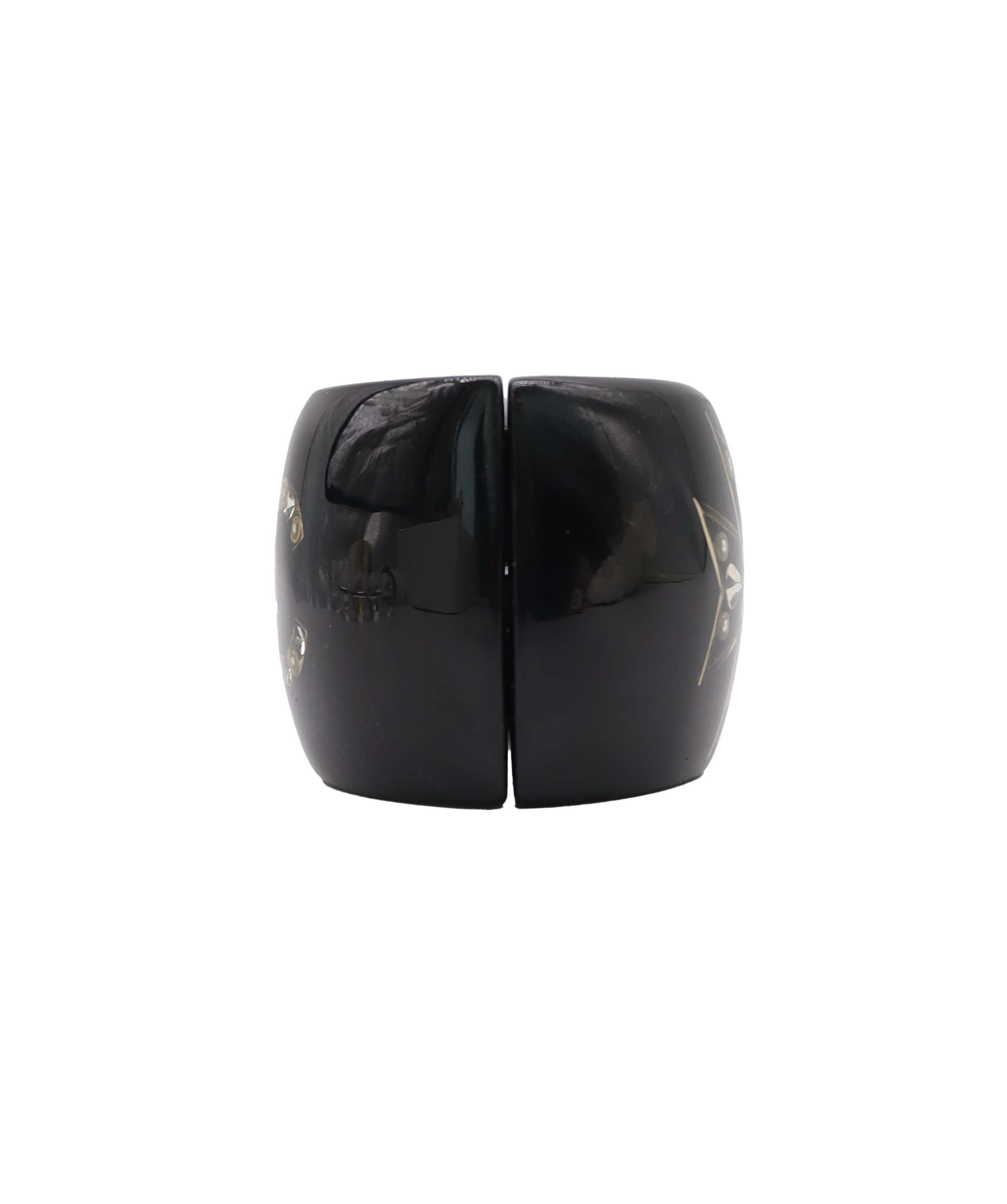 CHANEL RESIN CRYSTAL CUFF BRACELET BLACK ASC7320