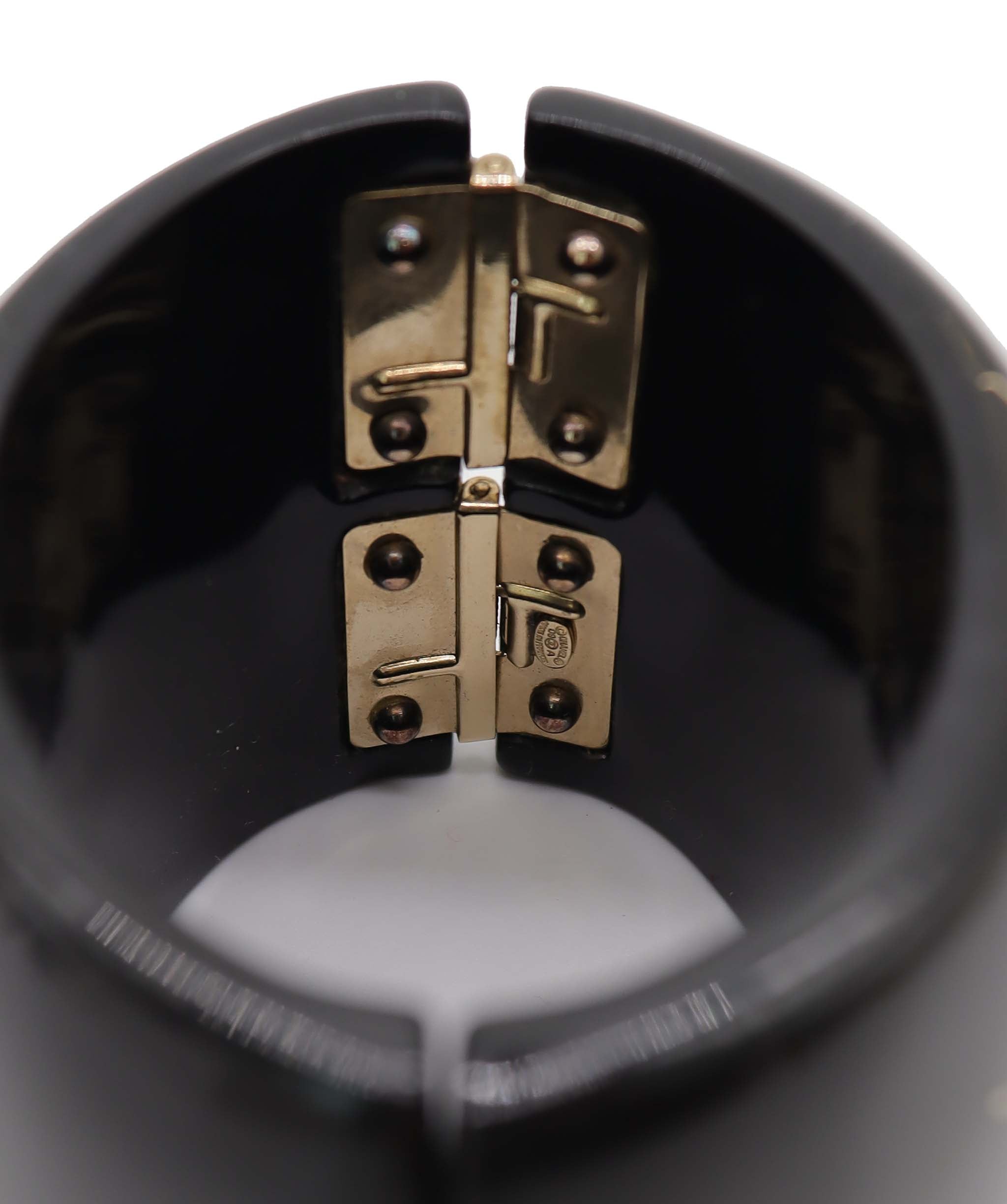 CHANEL RESIN CRYSTAL CUFF BRACELET BLACK ASC7320