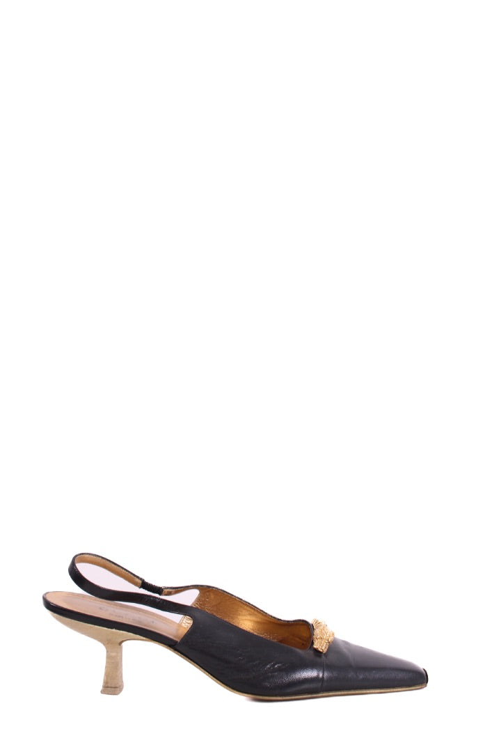 Gucci Dragon Accent Slingback Heels Black/ Gold 40.5