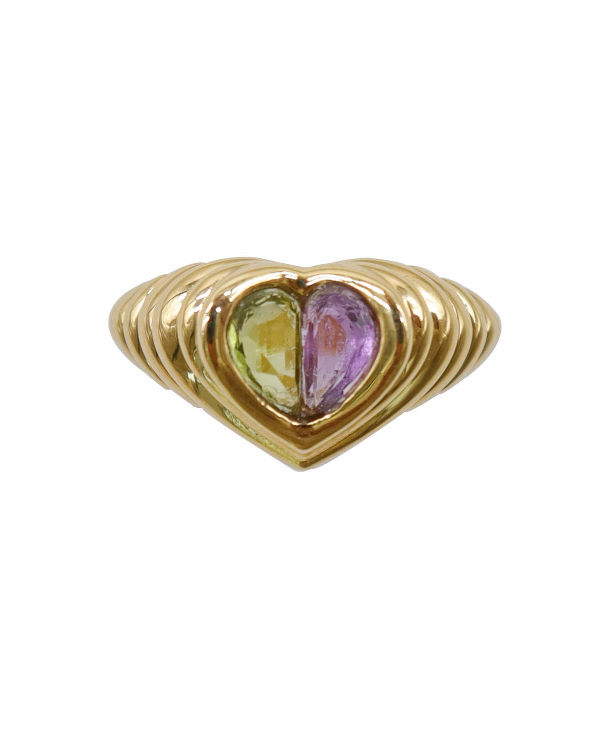 18K Yellow Gold , 1.6ct Amethyst & Peridot Heart Ring DXBS6775