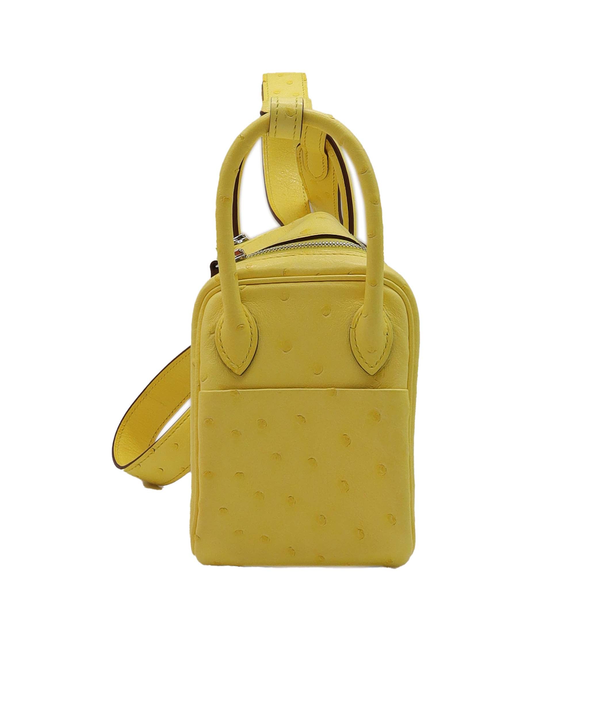 Hermès Mini Lindy Jaune Citron Ostrich PHW #U SKC1796