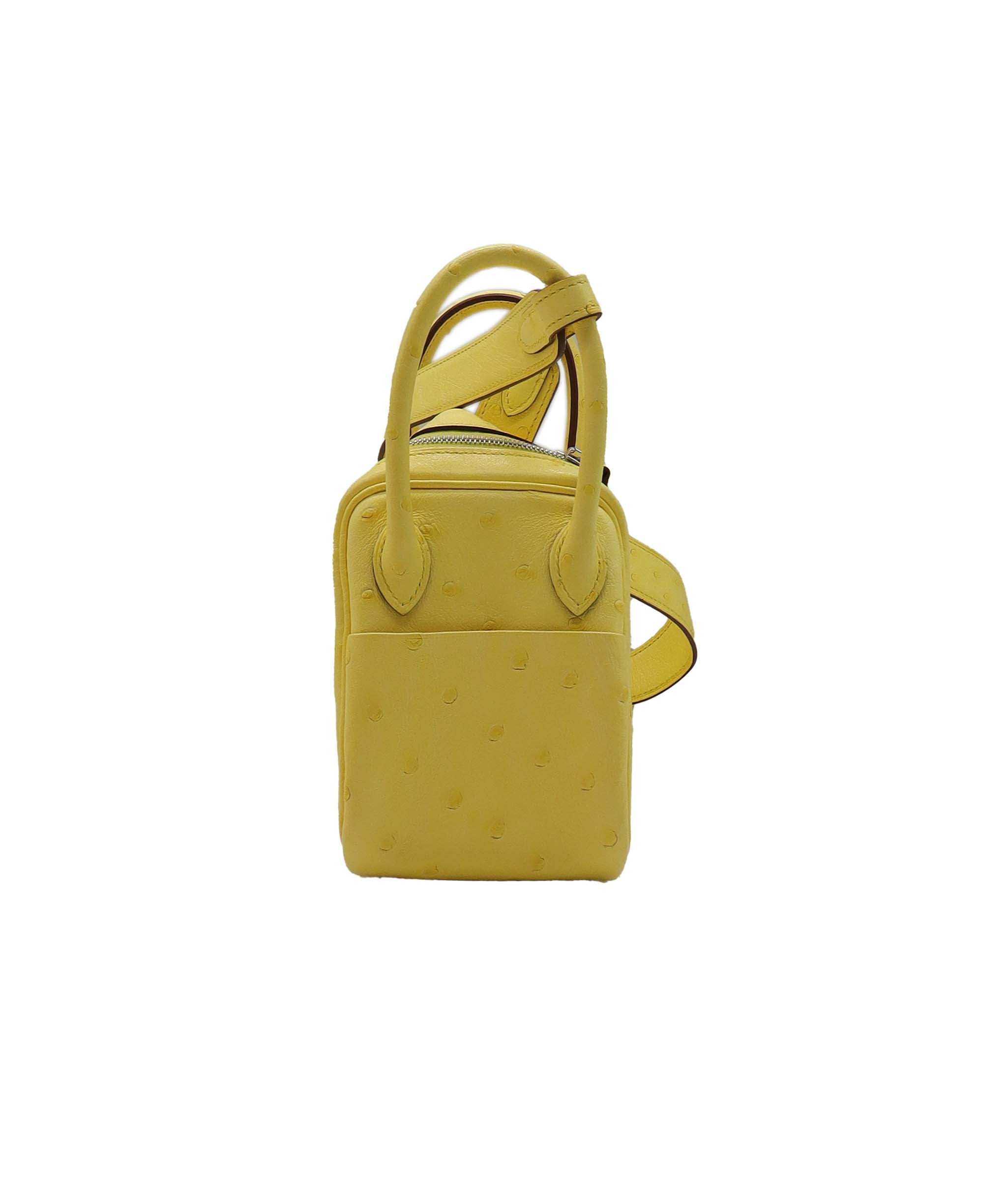 Hermès Mini Lindy Jaune Citron Ostrich PHW #U SKC1796