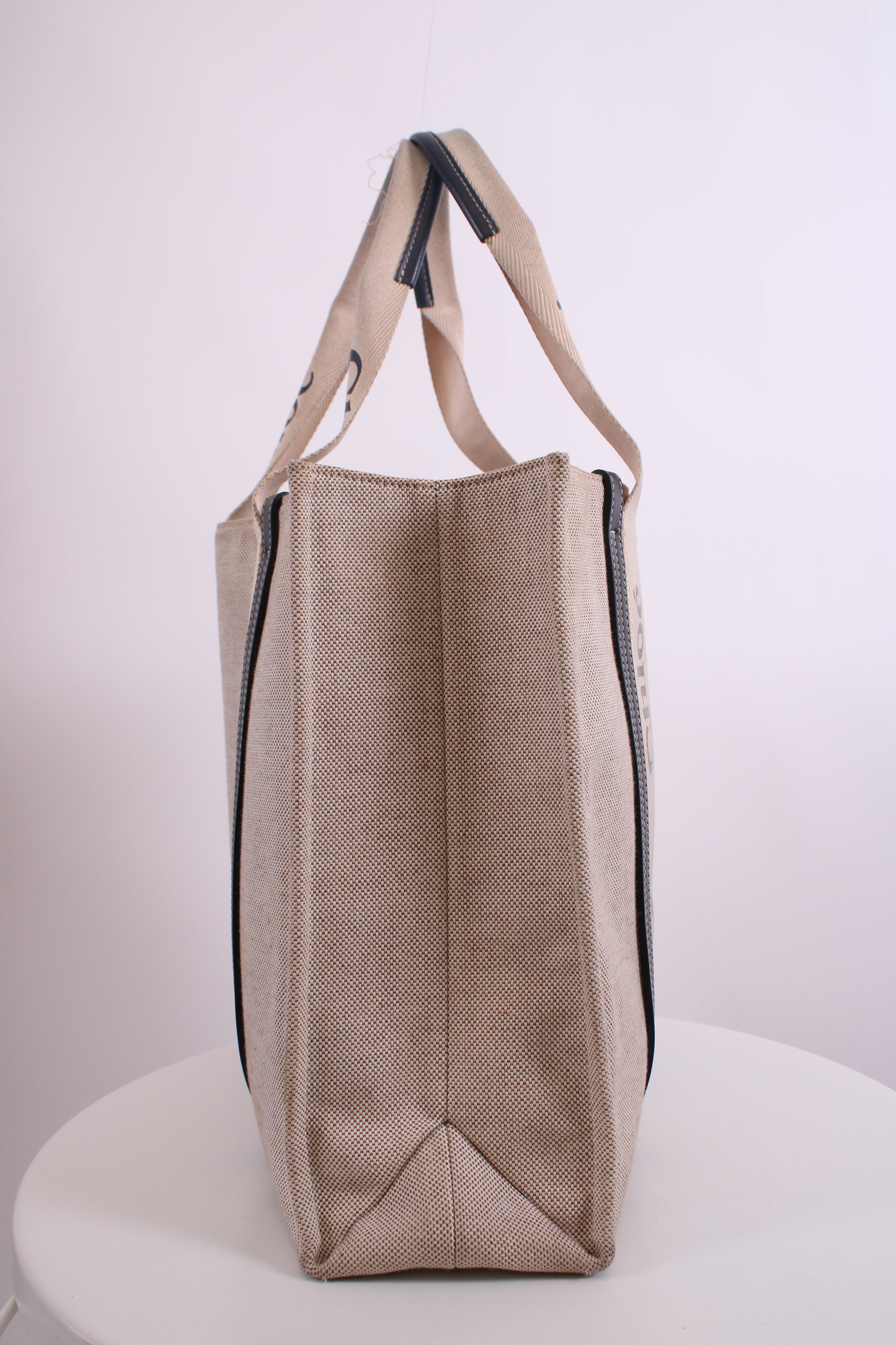 Chloe Woody Logo Canvas Tote Bag Beige Large