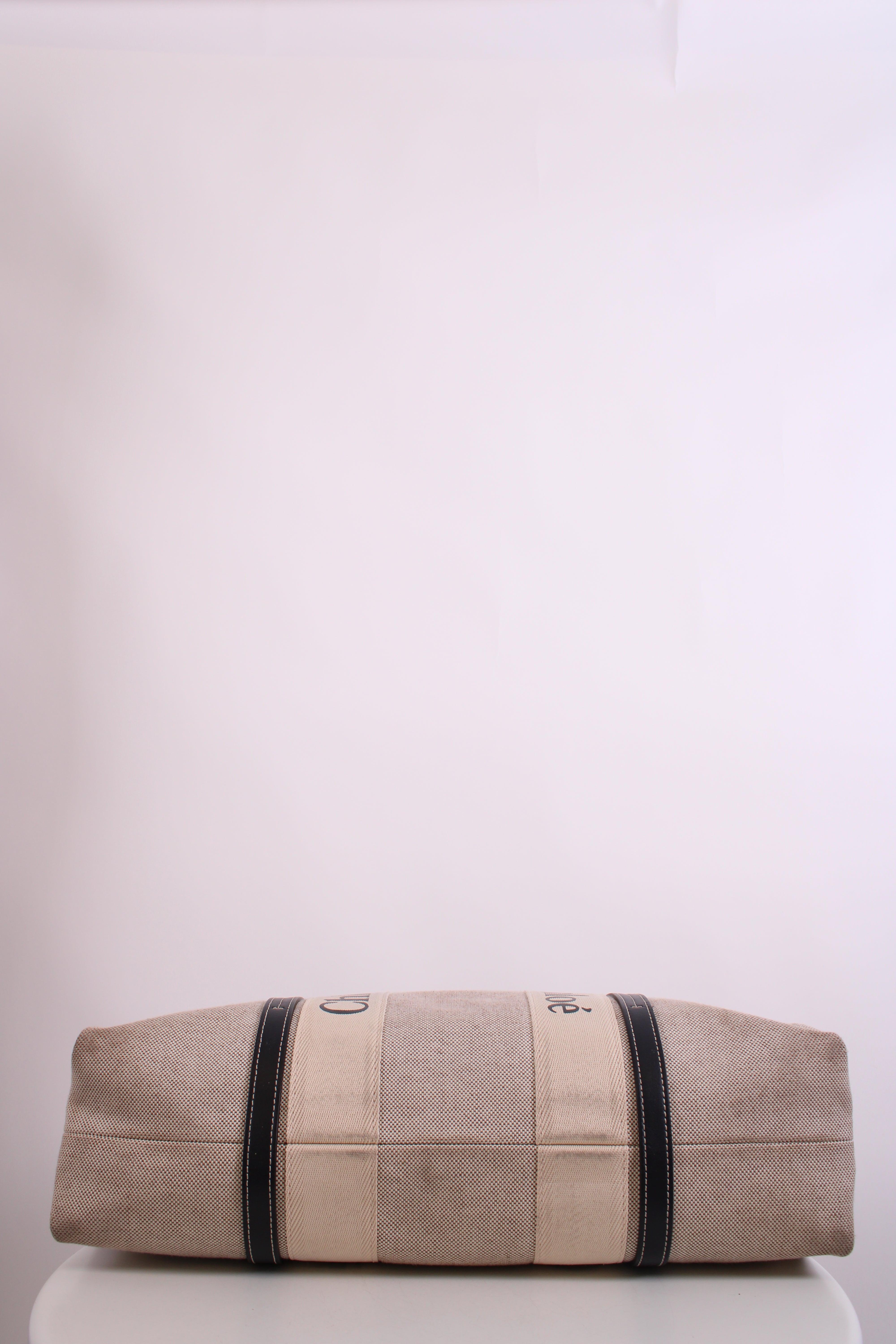 Chloe Woody Logo Canvas Tote Bag Beige Large