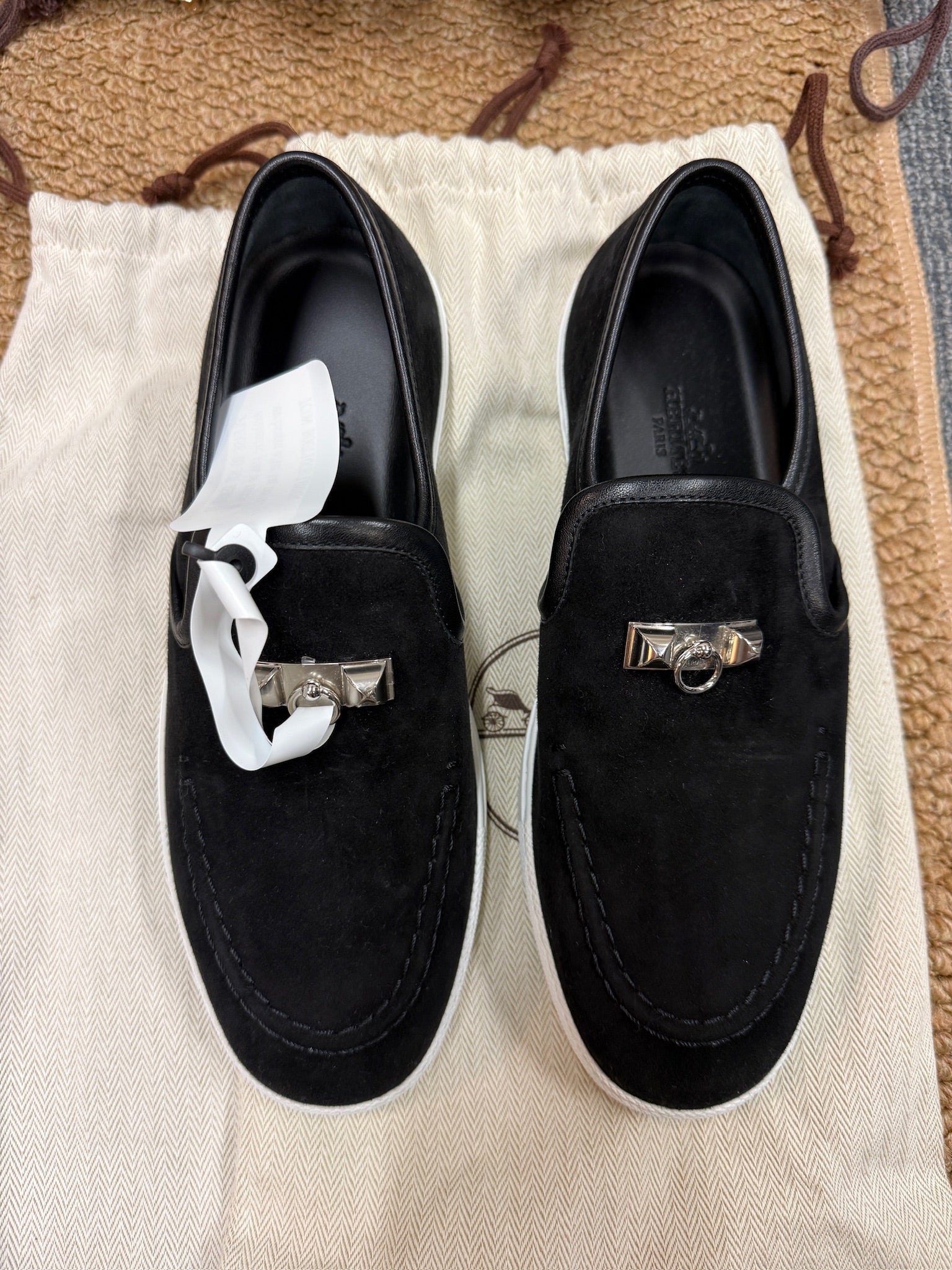 EU36 - Hermès Black Suede Slip-On Sneakers - NEW