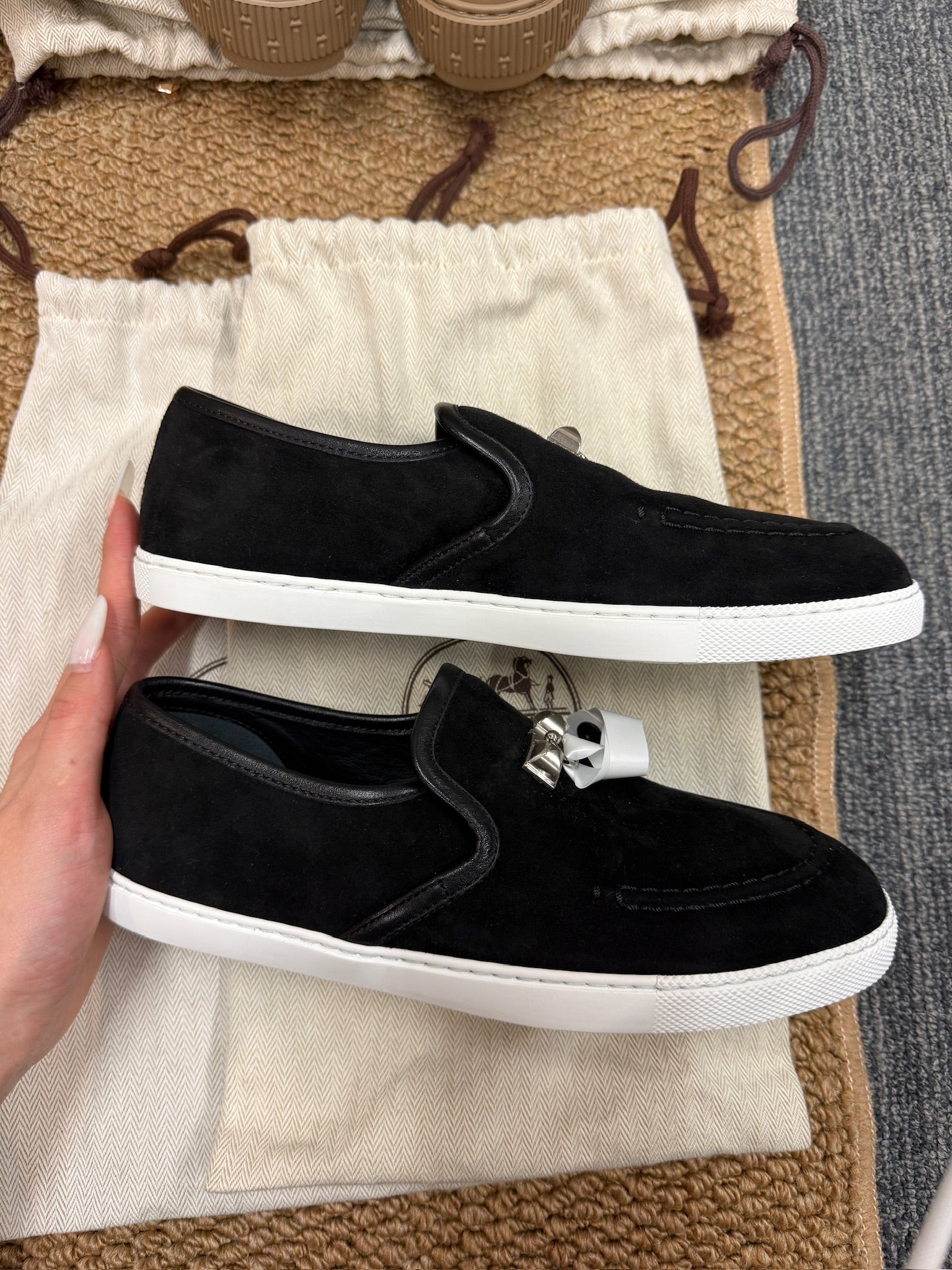EU36 - Hermès Black Suede Slip-On Sneakers - NEW