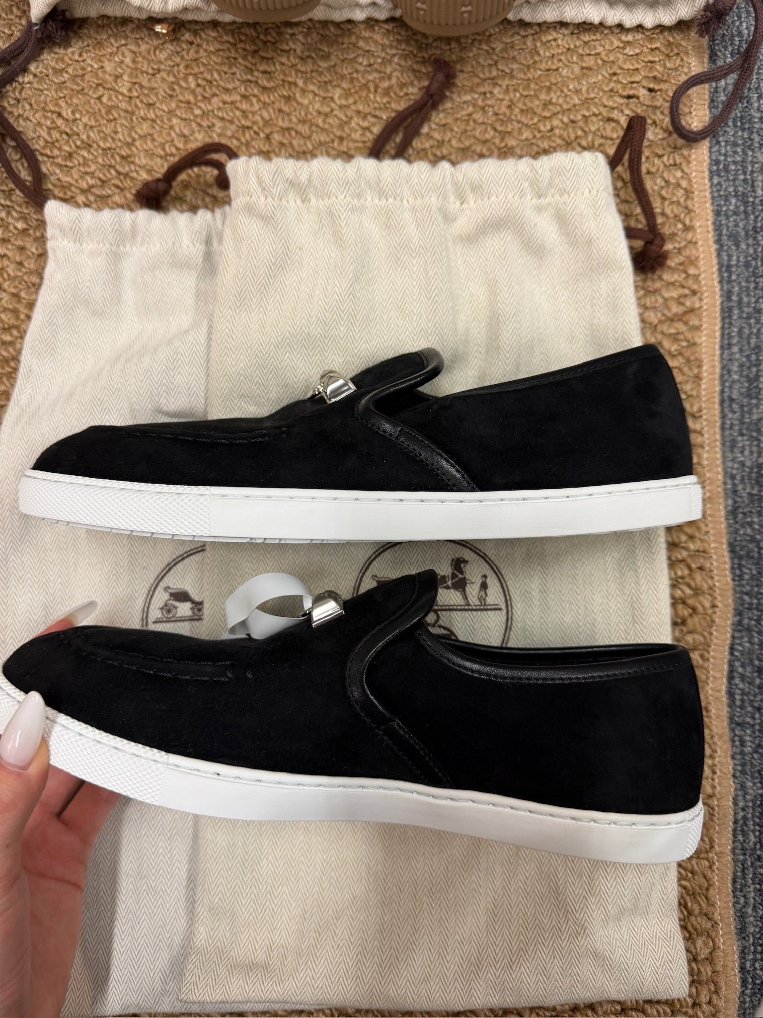 EU36 - Hermès Black Suede Slip-On Sneakers - NEW