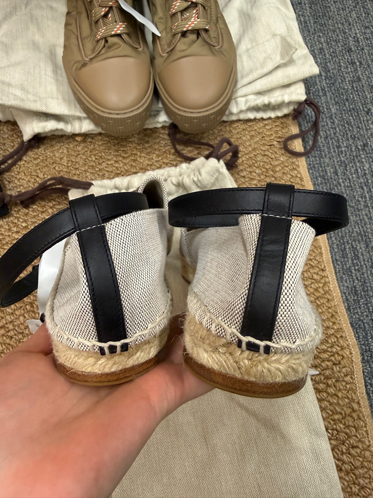EU37 - Hermès Logo Canvas Espadrilles with Ankle Strap – NEW