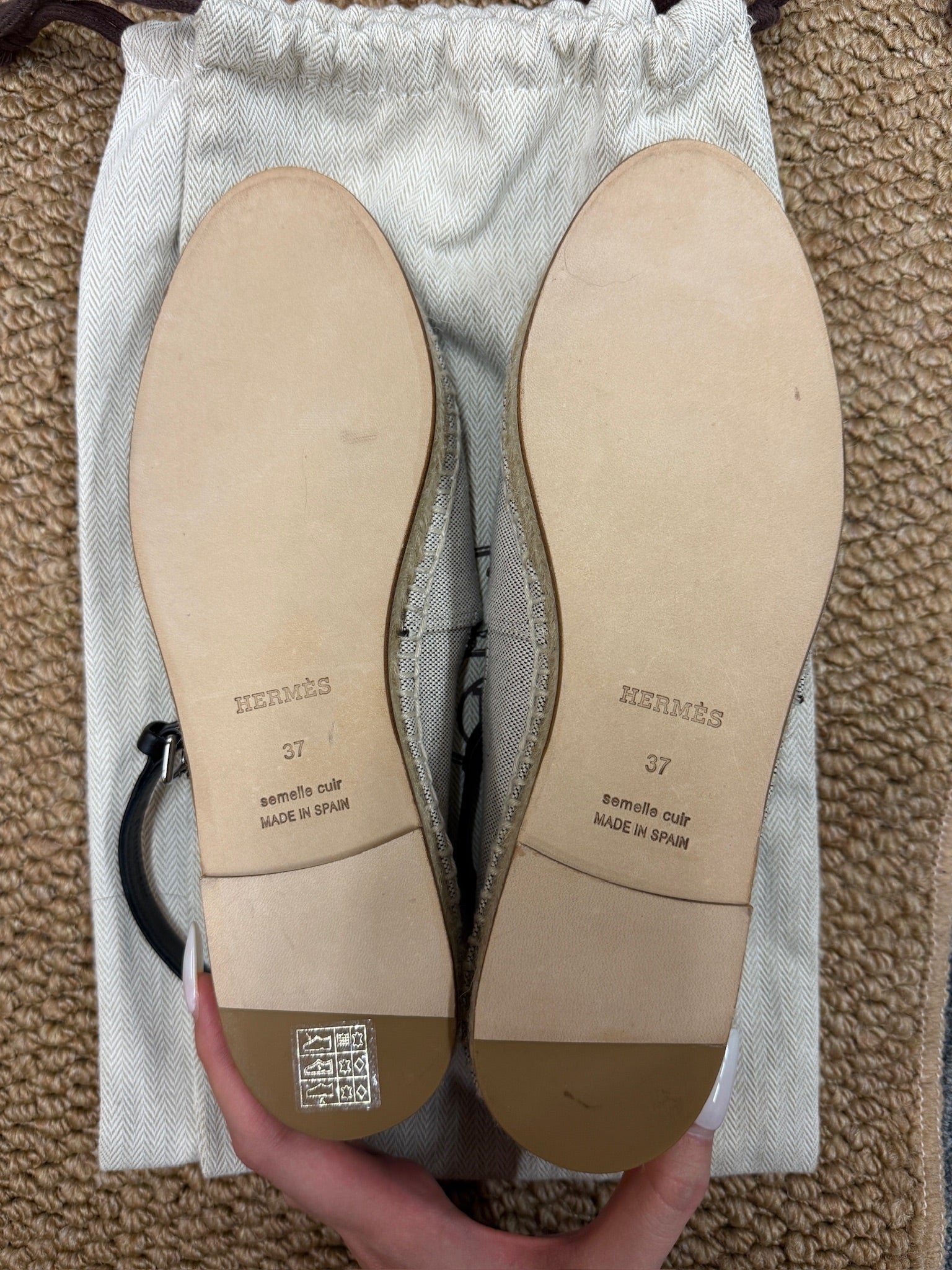 EU37 - Hermès Logo Canvas Espadrilles with Ankle Strap – NEW