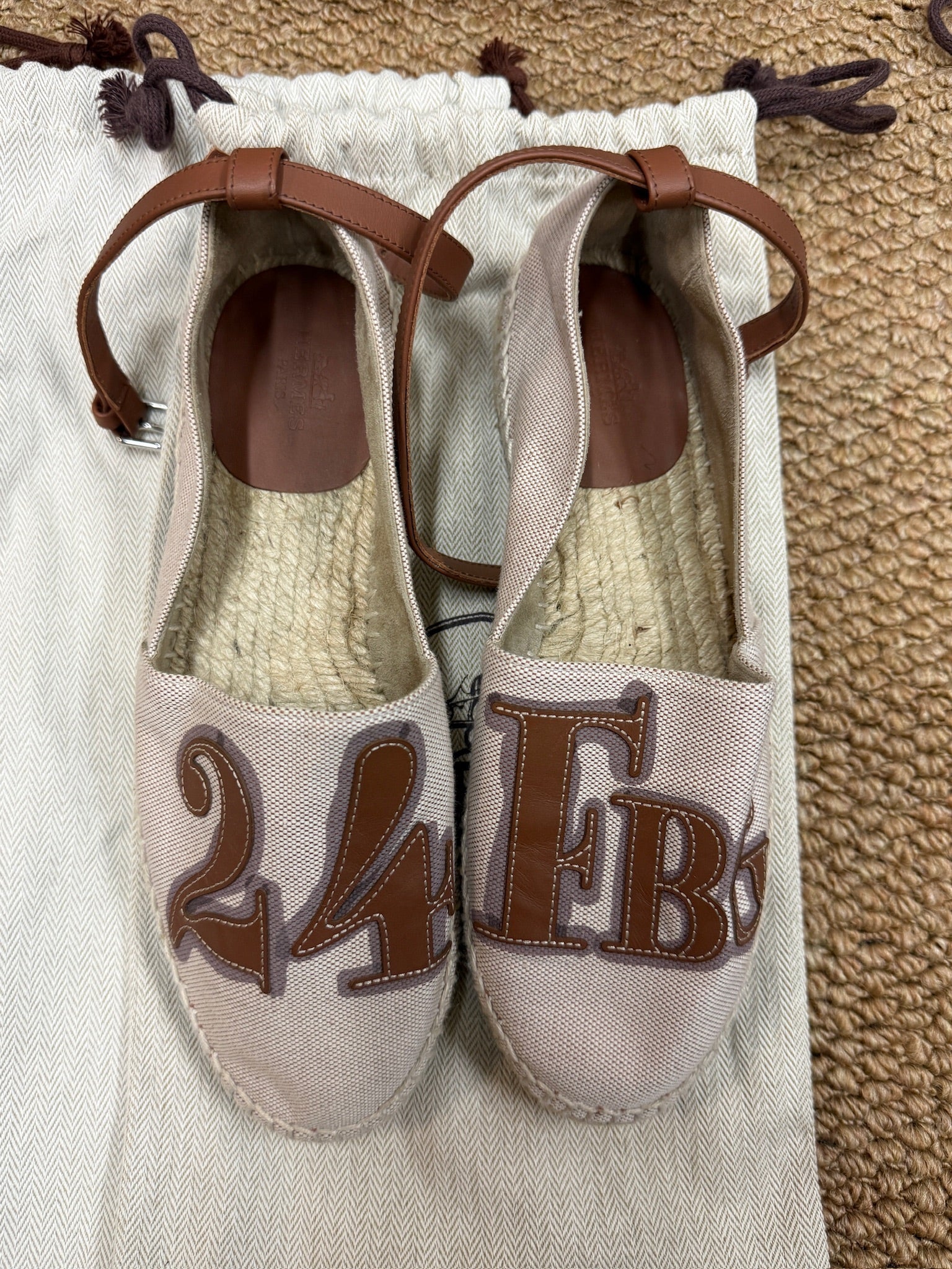 EU36 - Hermès 24 Faubourg Canvas Espadrilles with Ankle Strap - NEW