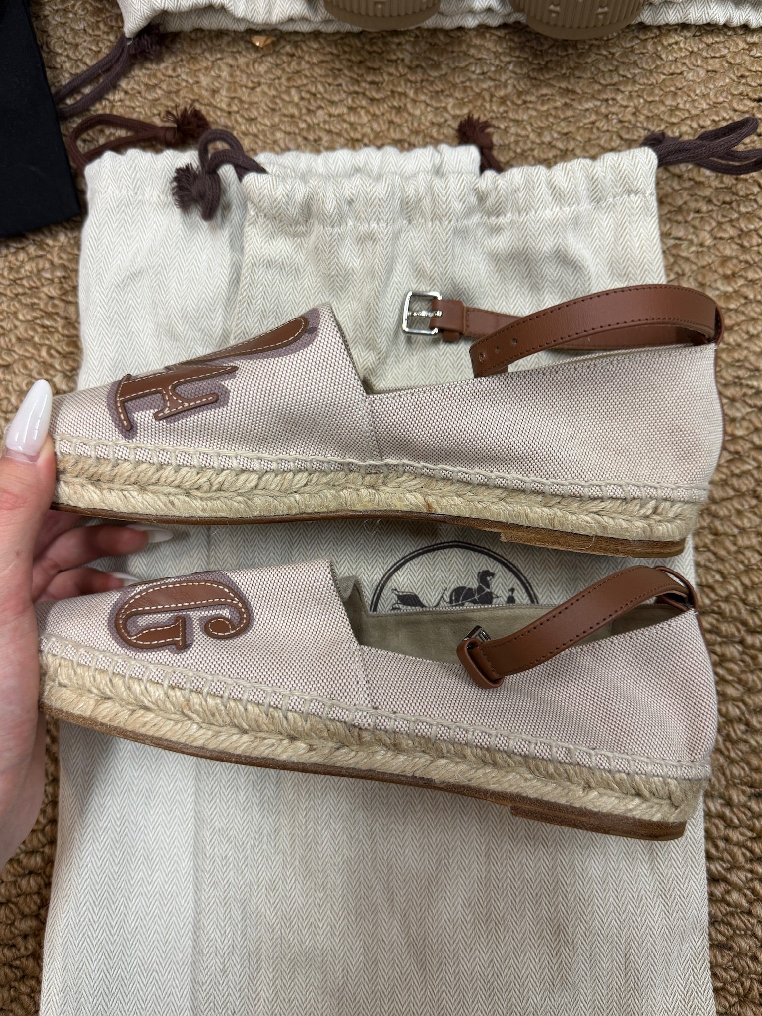 EU36 - Hermès 24 Faubourg Canvas Espadrilles with Ankle Strap - NEW