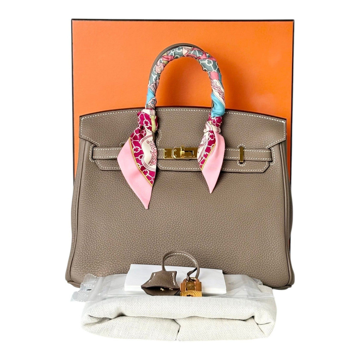 Hermes Birkin 25cm Bag in Etoupe Togo with GHW - Full Set