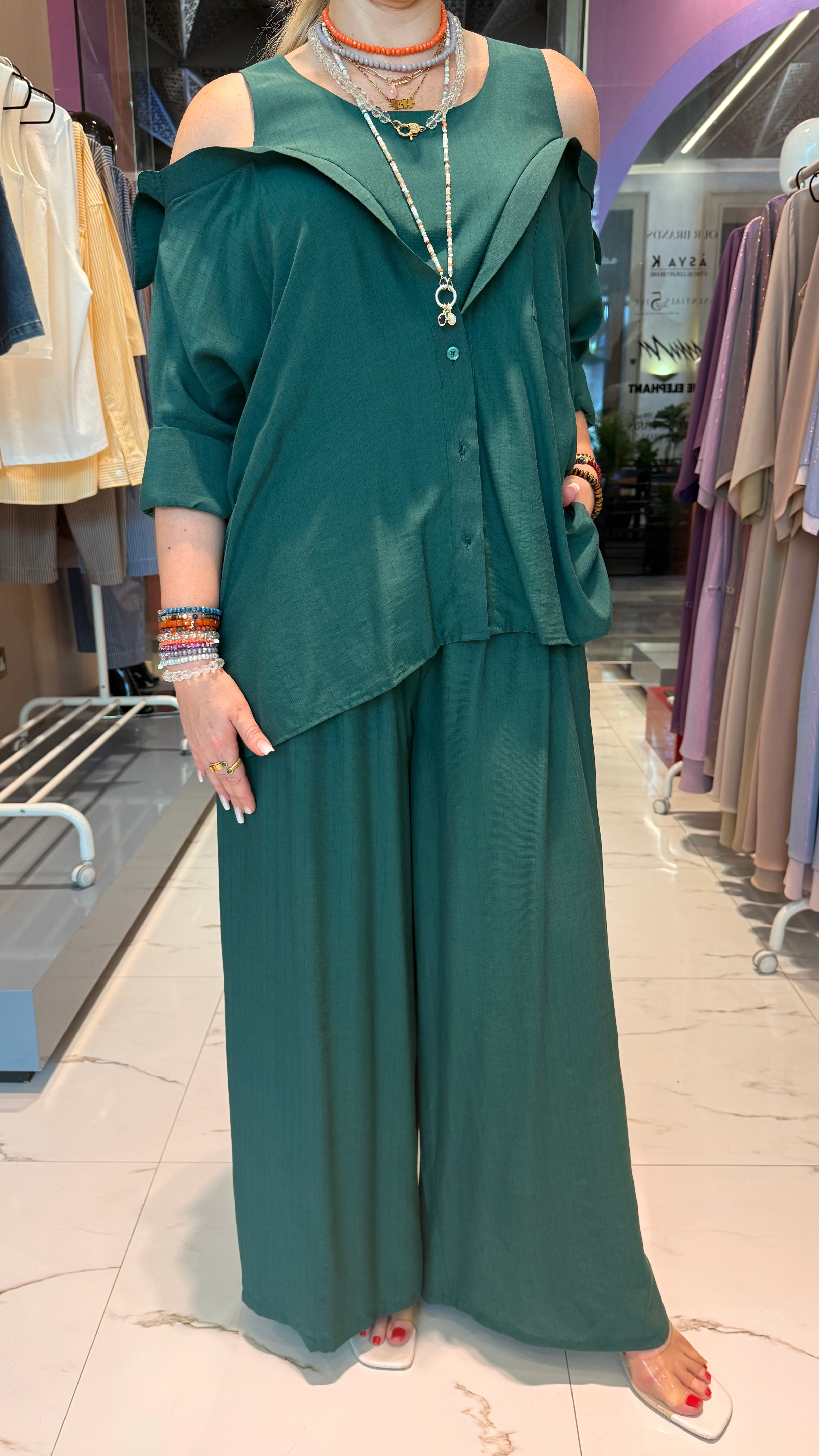 ELASTICATED WAISTLINE WIDE LEG TROUSERS (بنطلون) "LINMU"