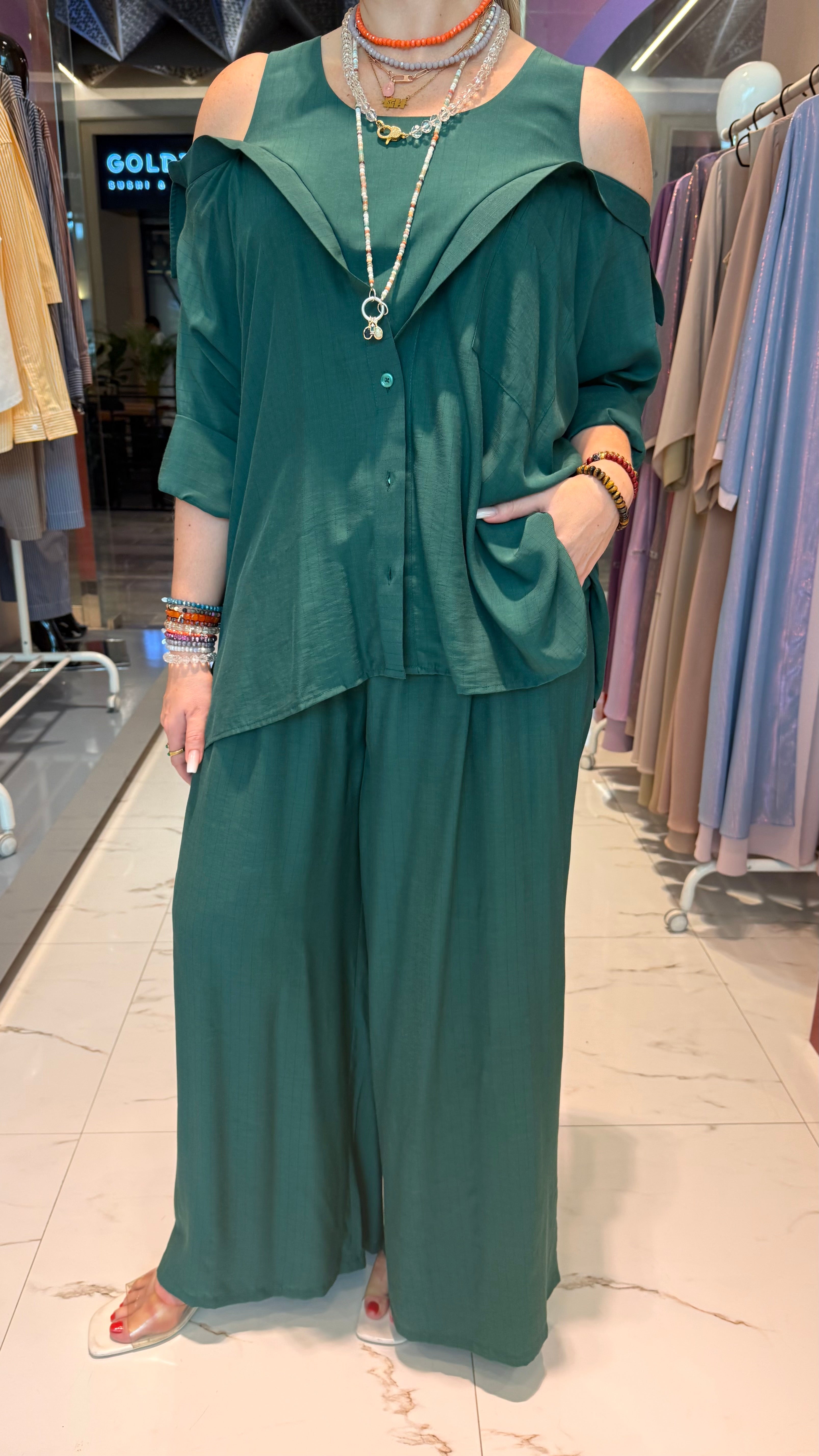 ELASTICATED WAISTLINE WIDE LEG TROUSERS (بنطلون) "LINMU"