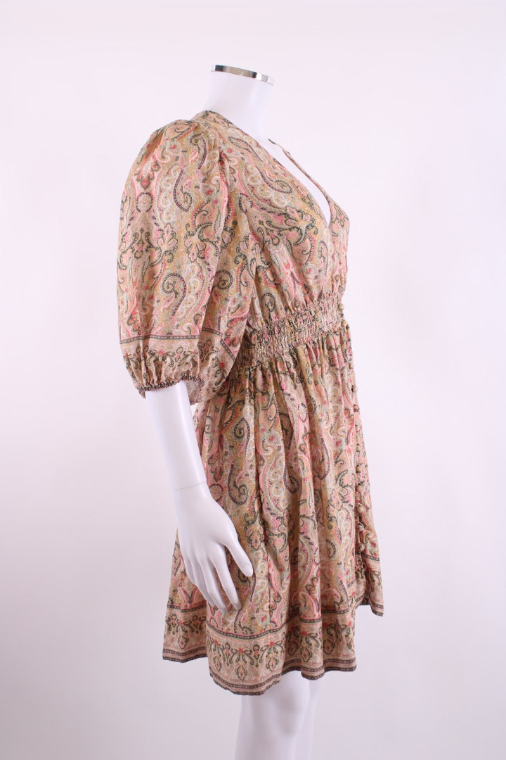 Zimmermann S/S Paisley Print Mini Dress Mustard/ Pink 14