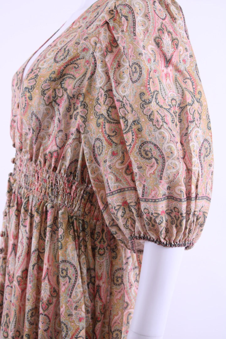 Zimmermann S/S Paisley Print Mini Dress Mustard/ Pink 14