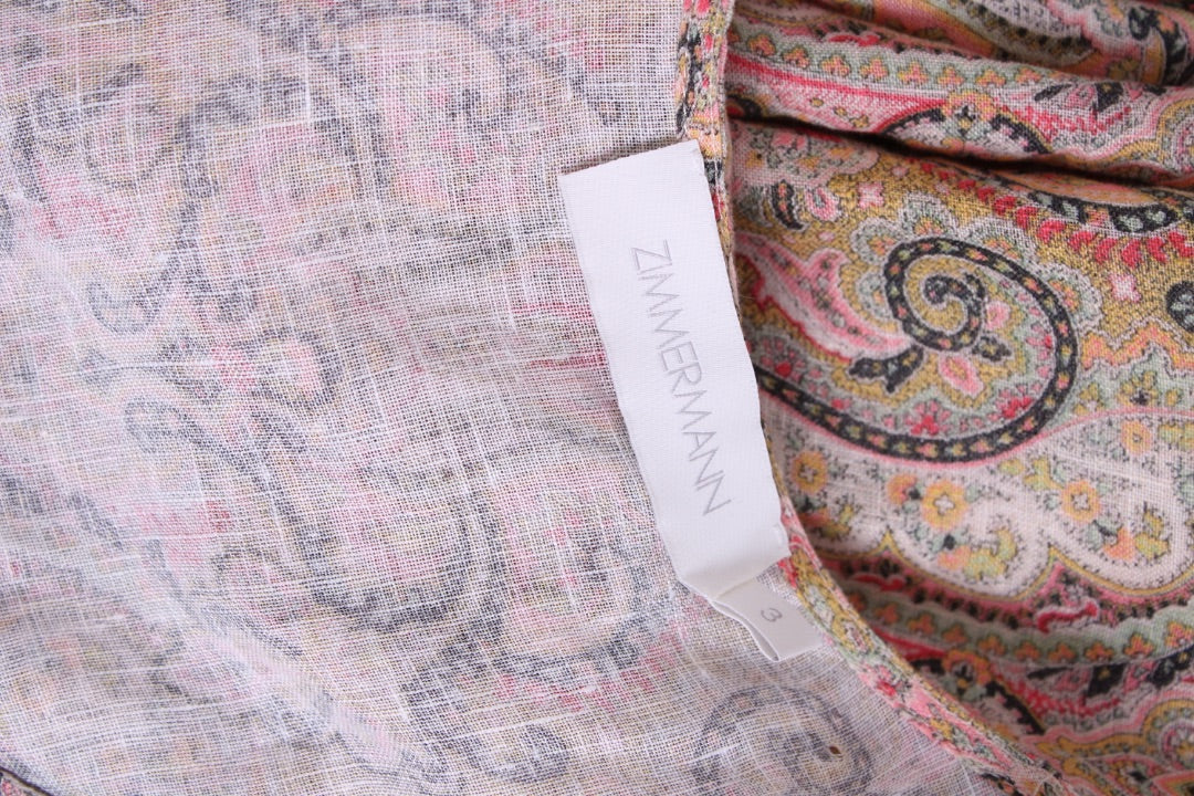 Zimmermann S/S Paisley Print Mini Dress Mustard/ Pink 14