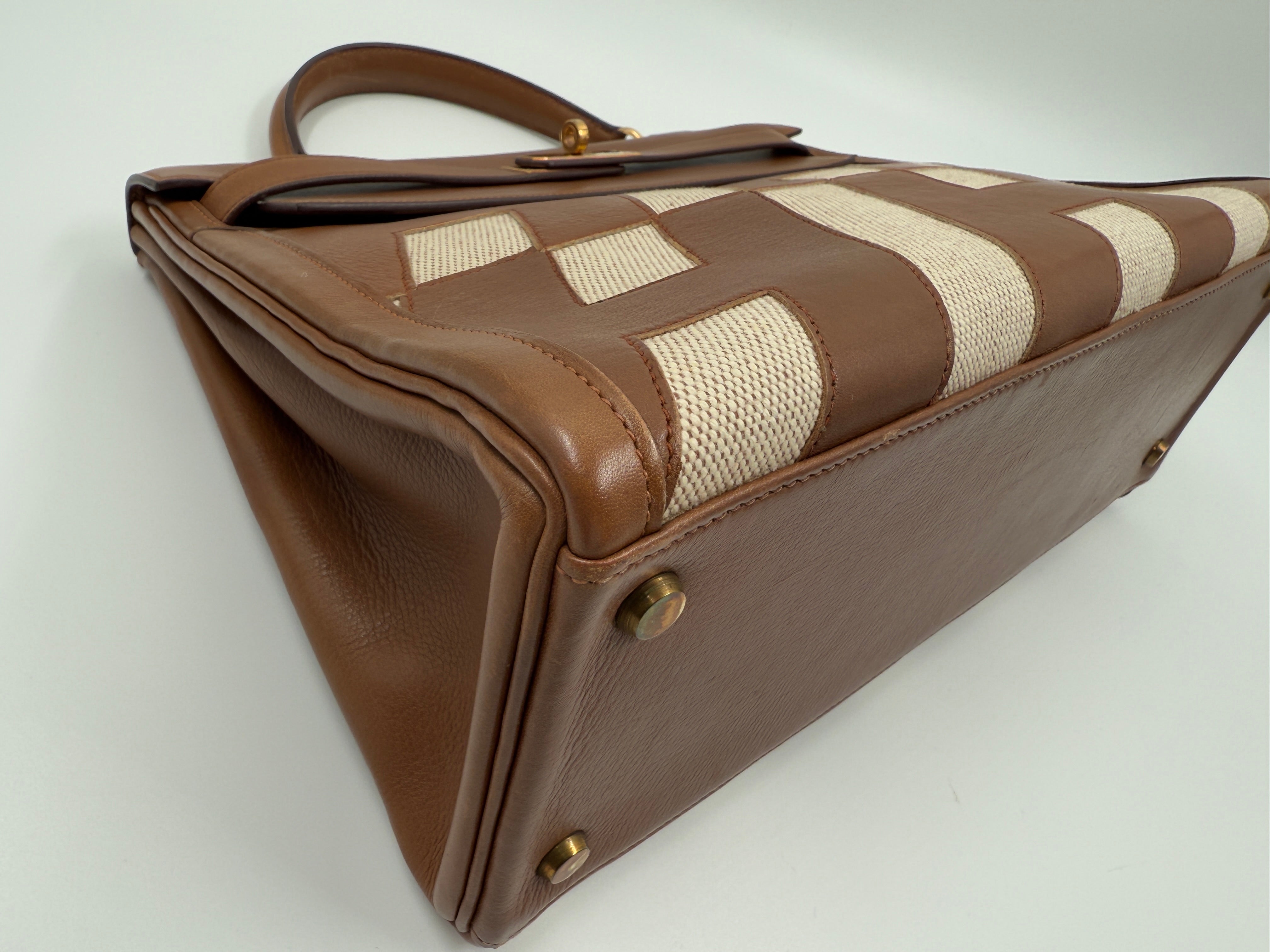 *LONDON LOCATED* VINTAGE HERMÈS KELLY 32CM "ULYSSE" GOLD Gulliver & Toile with Gold Hardware