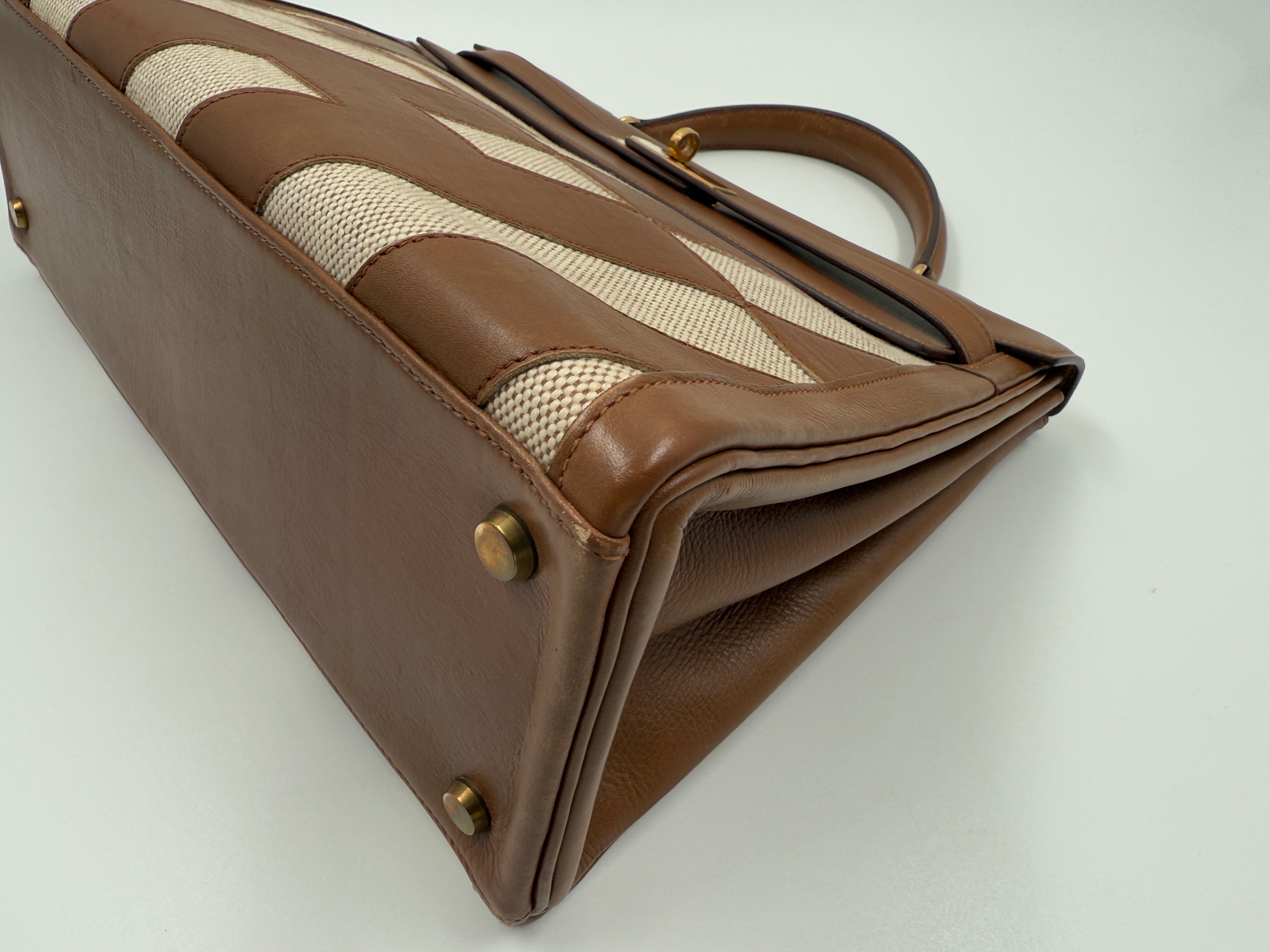 *LONDON LOCATED* VINTAGE HERMÈS KELLY 32CM "ULYSSE" GOLD Gulliver & Toile with Gold Hardware