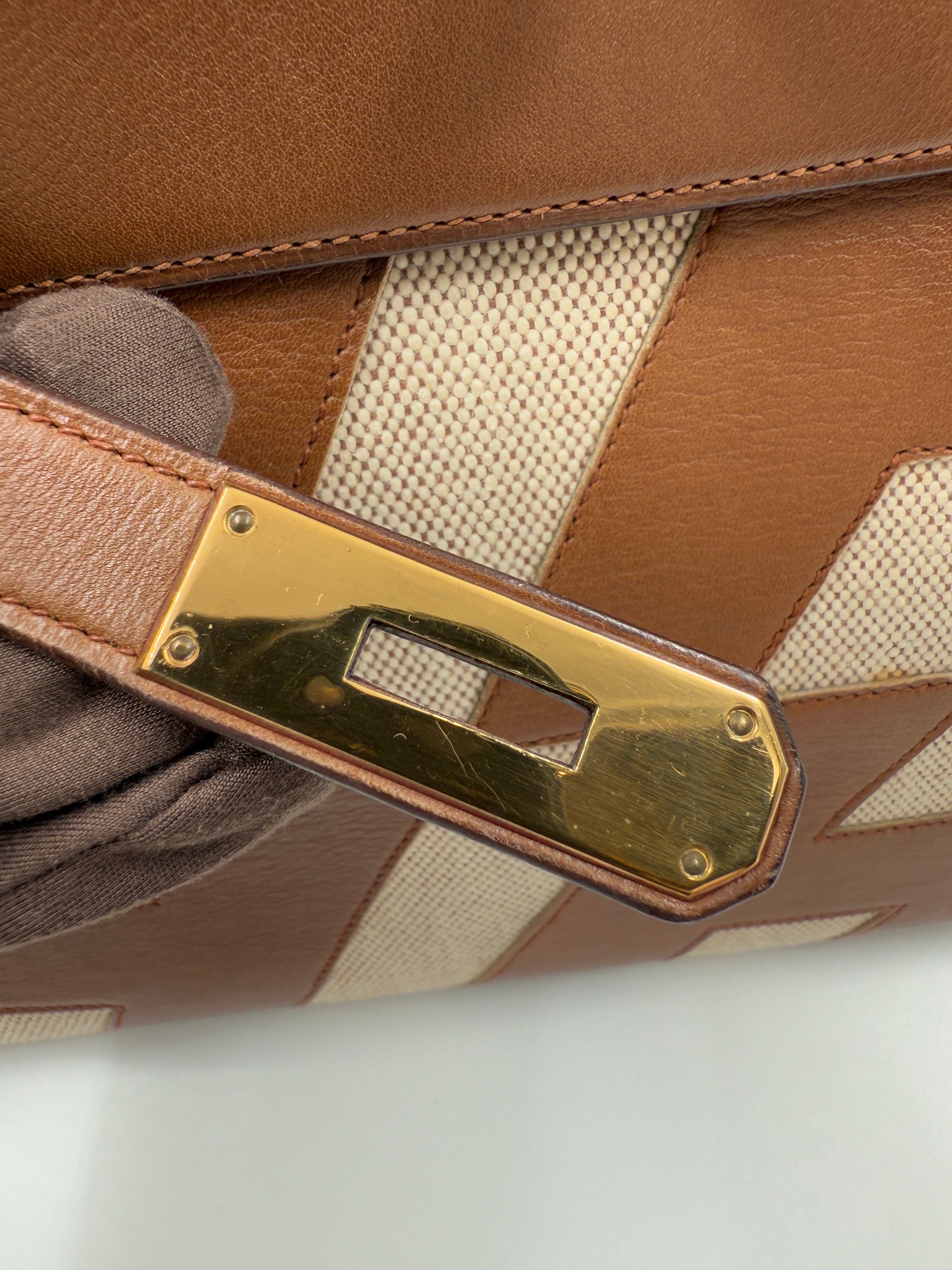 *LONDON LOCATED* VINTAGE HERMÈS KELLY 32CM "ULYSSE" GOLD Gulliver & Toile with Gold Hardware